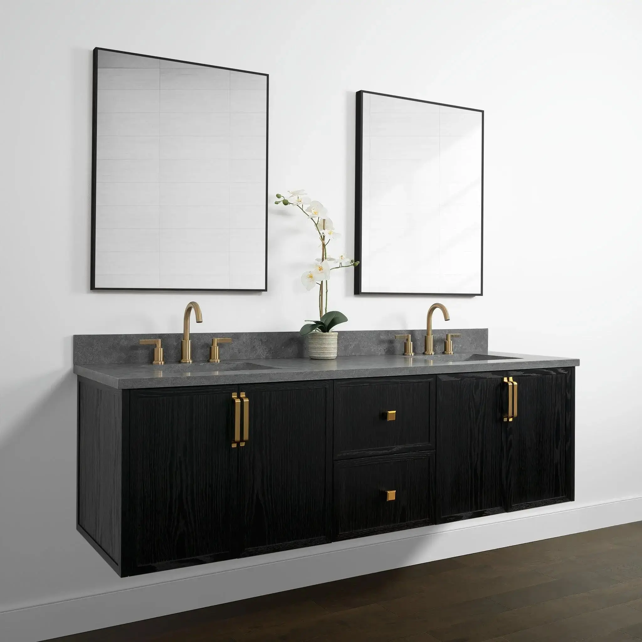 Cape Breton 72" Wall Mount Blackened Oak Bathroom Vanity, Double Sink - Image 4