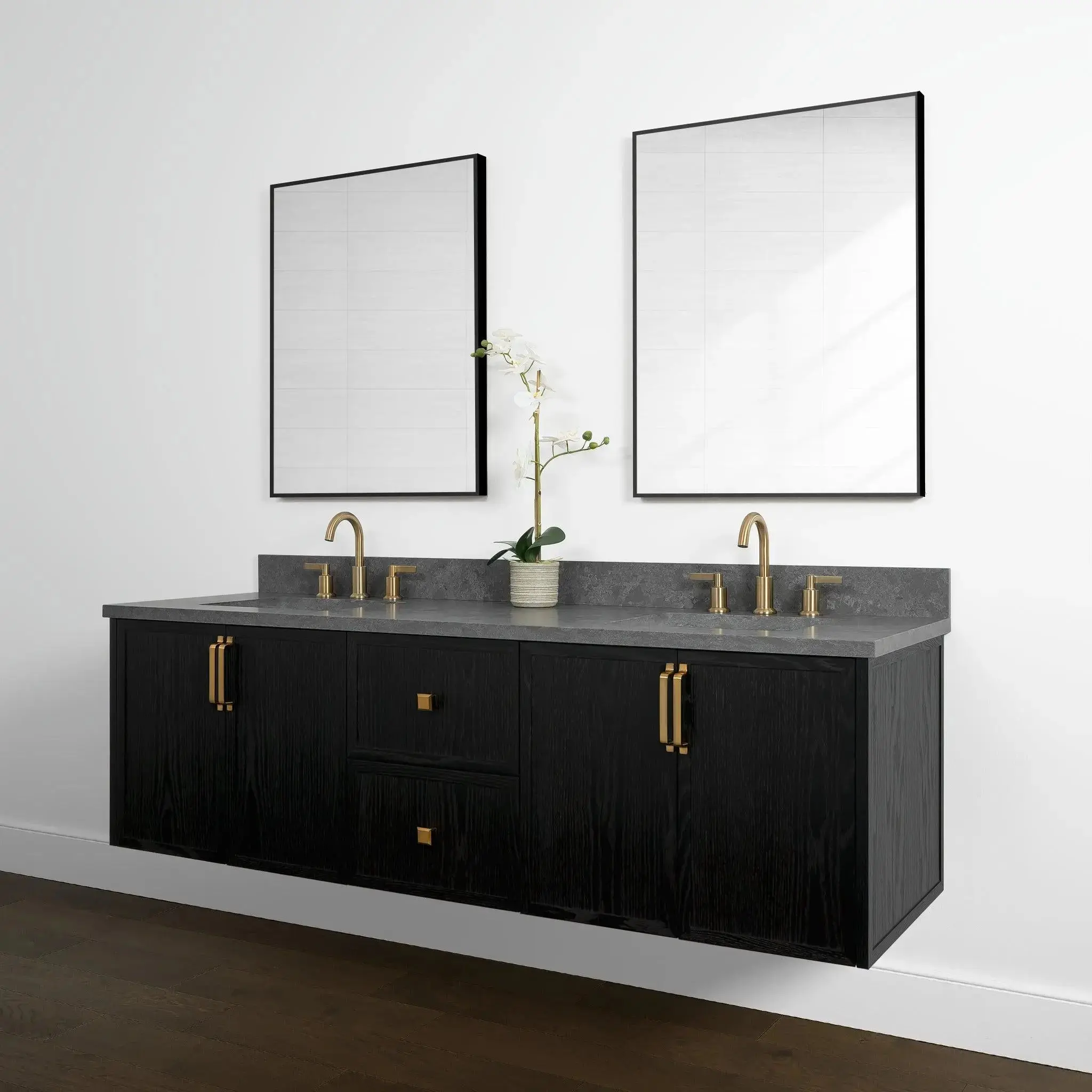 Cape Breton 72" Wall Mount Blackened Oak Bathroom Vanity, Double Sink - Image 6