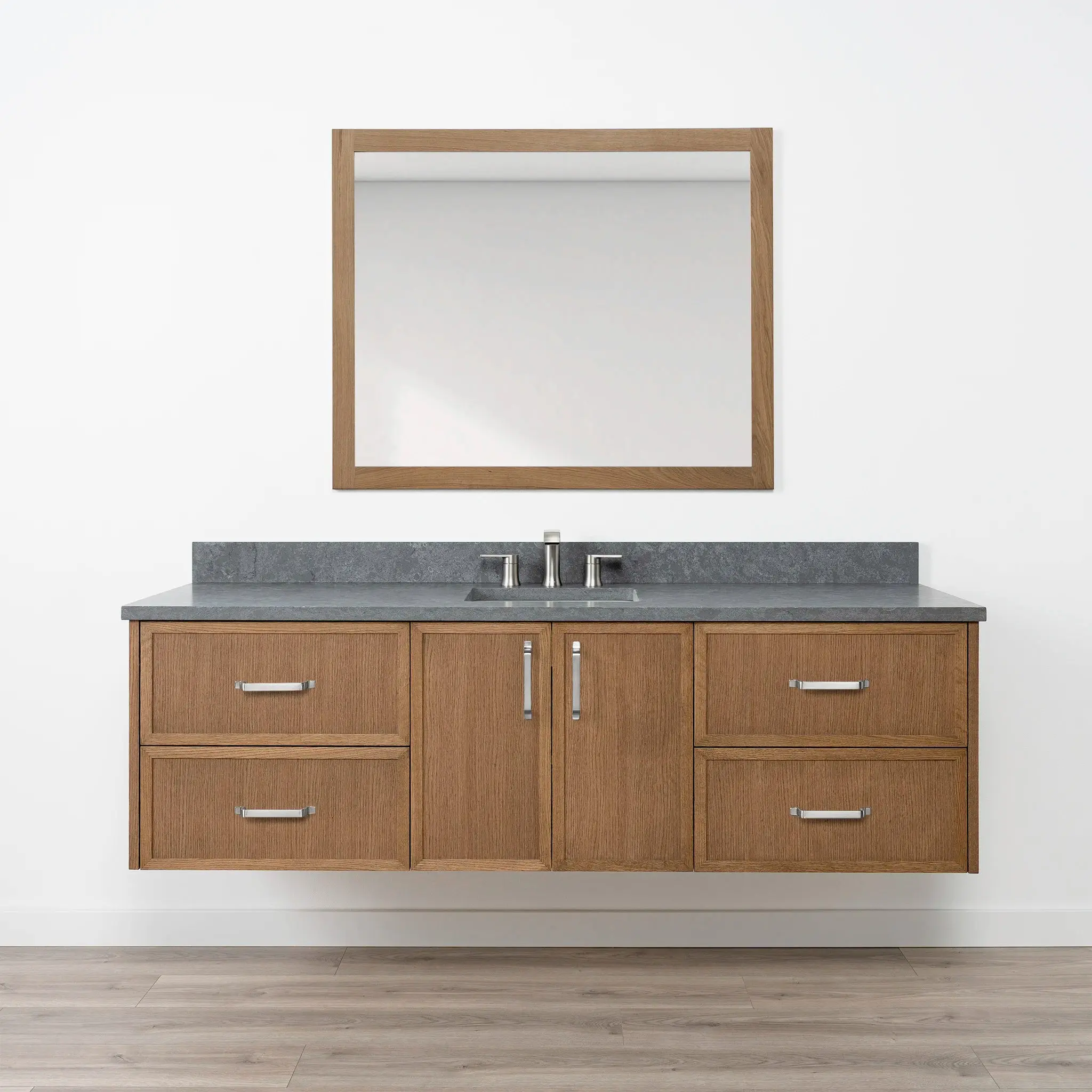Cape Breton 72" Wall Mount Mid Century Oak Bathroom Vanity - Image 16