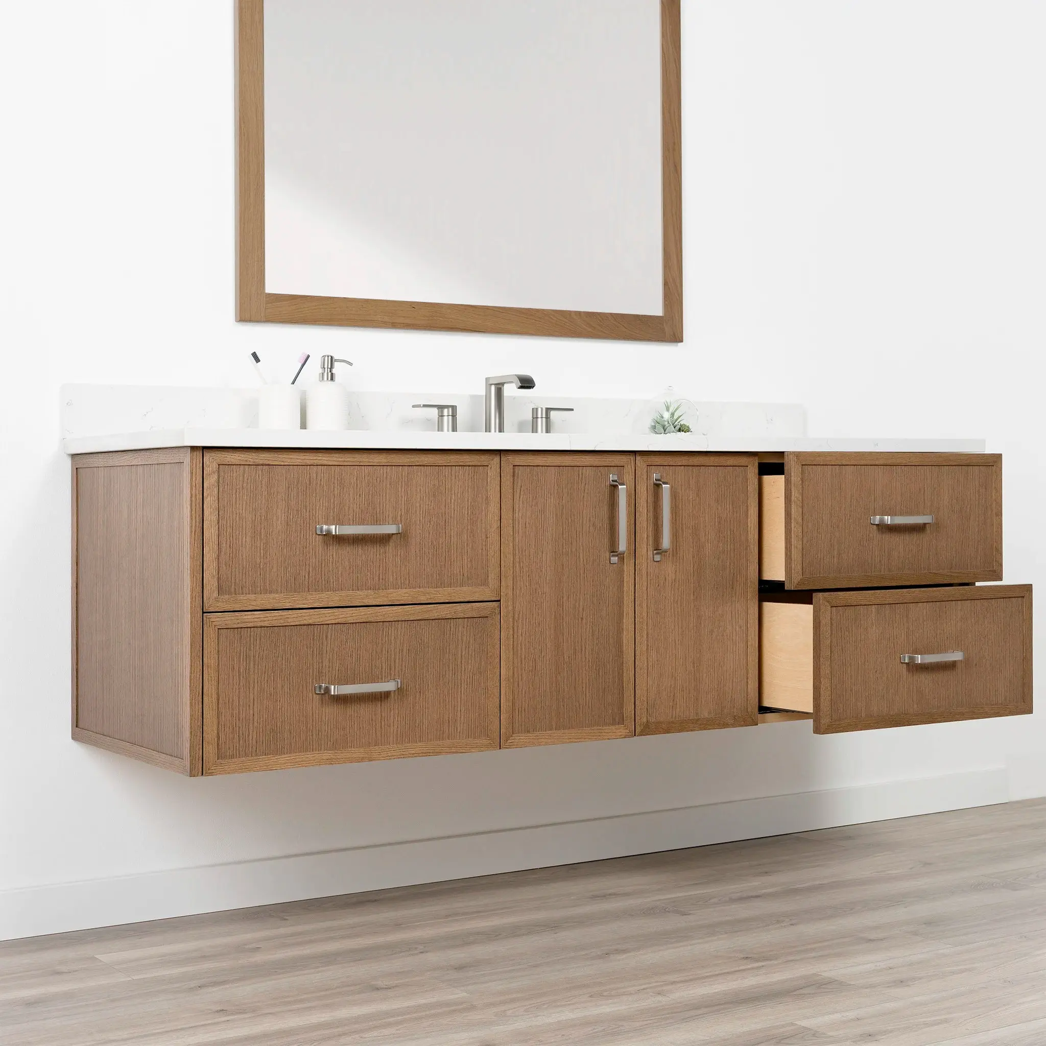 Cape Breton 72" Wall Mount Mid Century Oak Bathroom Vanity - Image 5