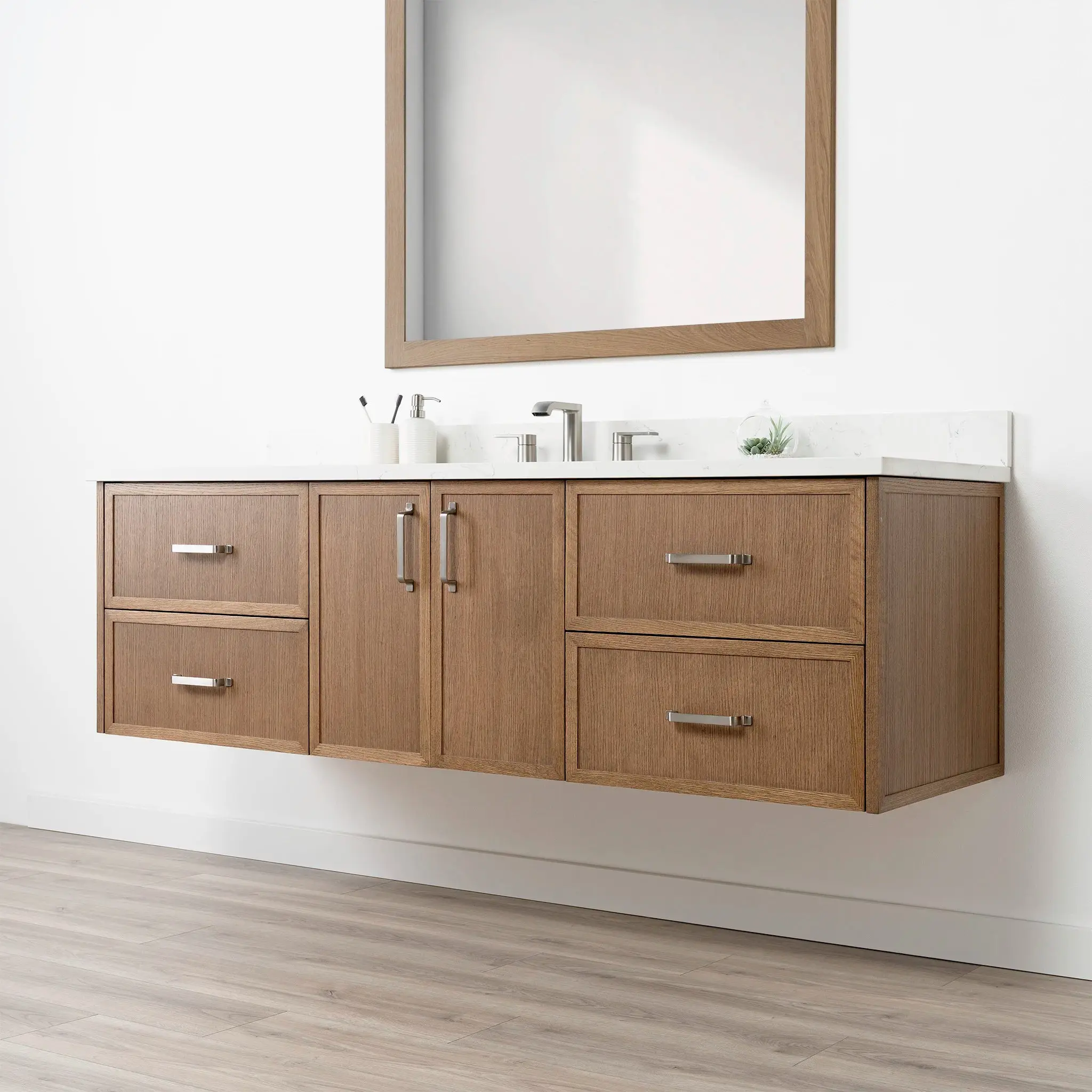 Cape Breton 72" Wall Mount Mid Century Oak Bathroom Vanity - Image 6