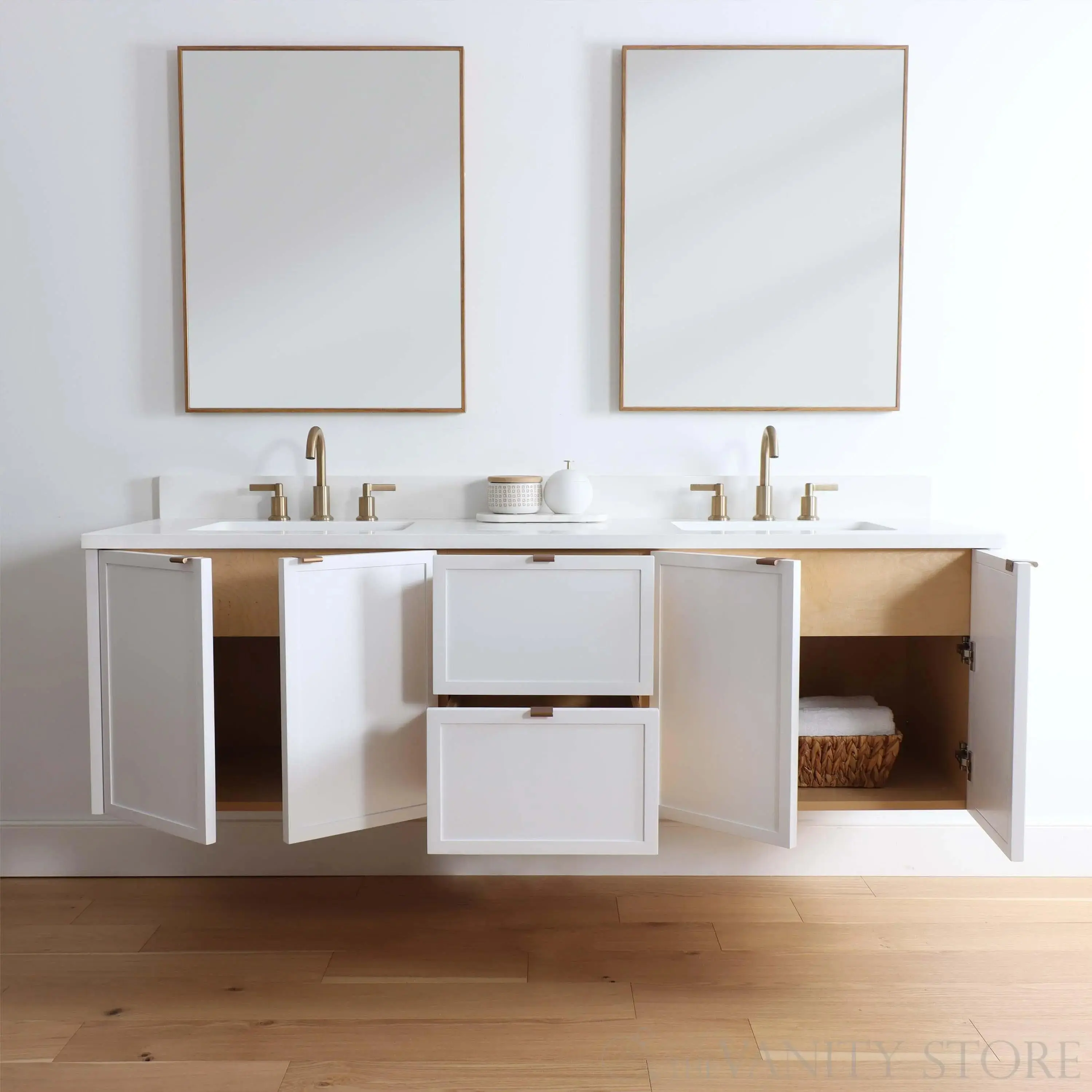 Cape Breton 72" Wall Mount Satin White Bathroom Vanity, Double Sink - Image 4