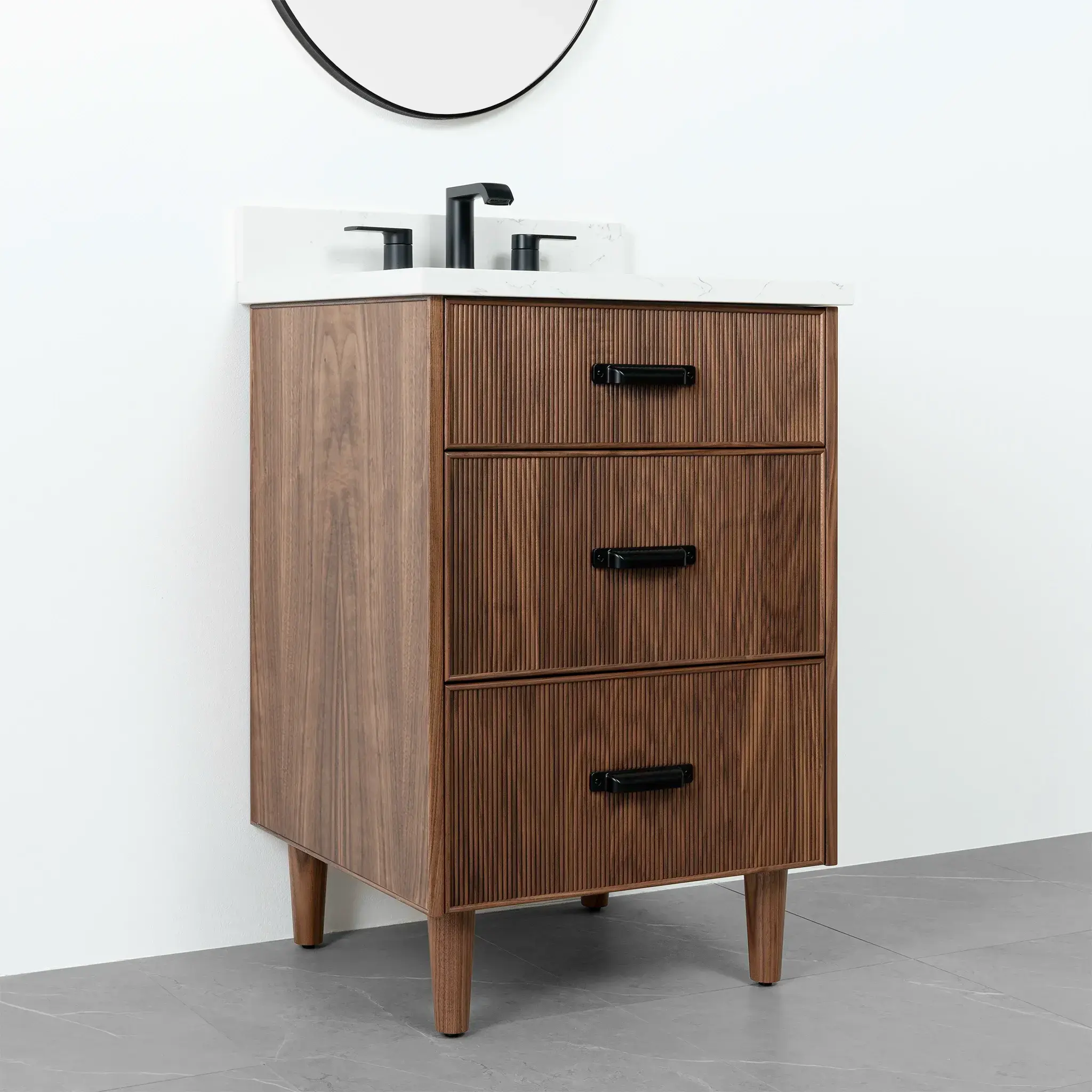 Malibu 24" American Black Walnut Bathroom Vanity - All Drawers - Image 3