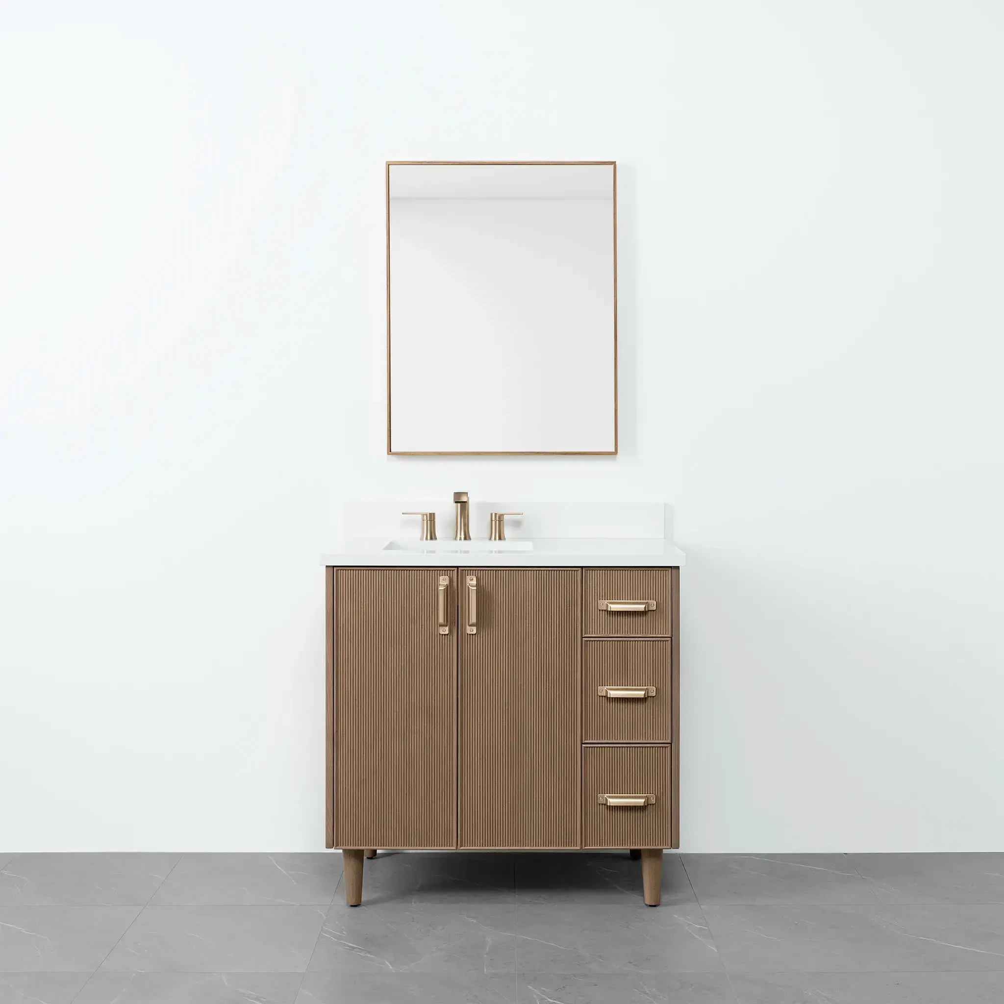 Malibu SLIM 36" Almond Coast Bathroom Vanity, Left Sink - Image 14