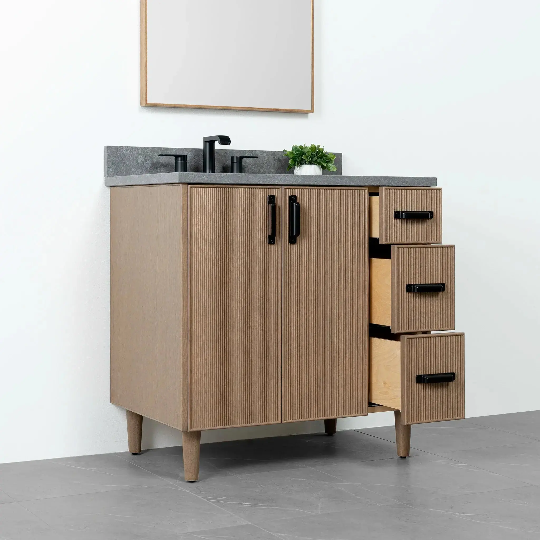 Malibu SLIM 36" Almond Coast Bathroom Vanity, Left Sink - Image 5