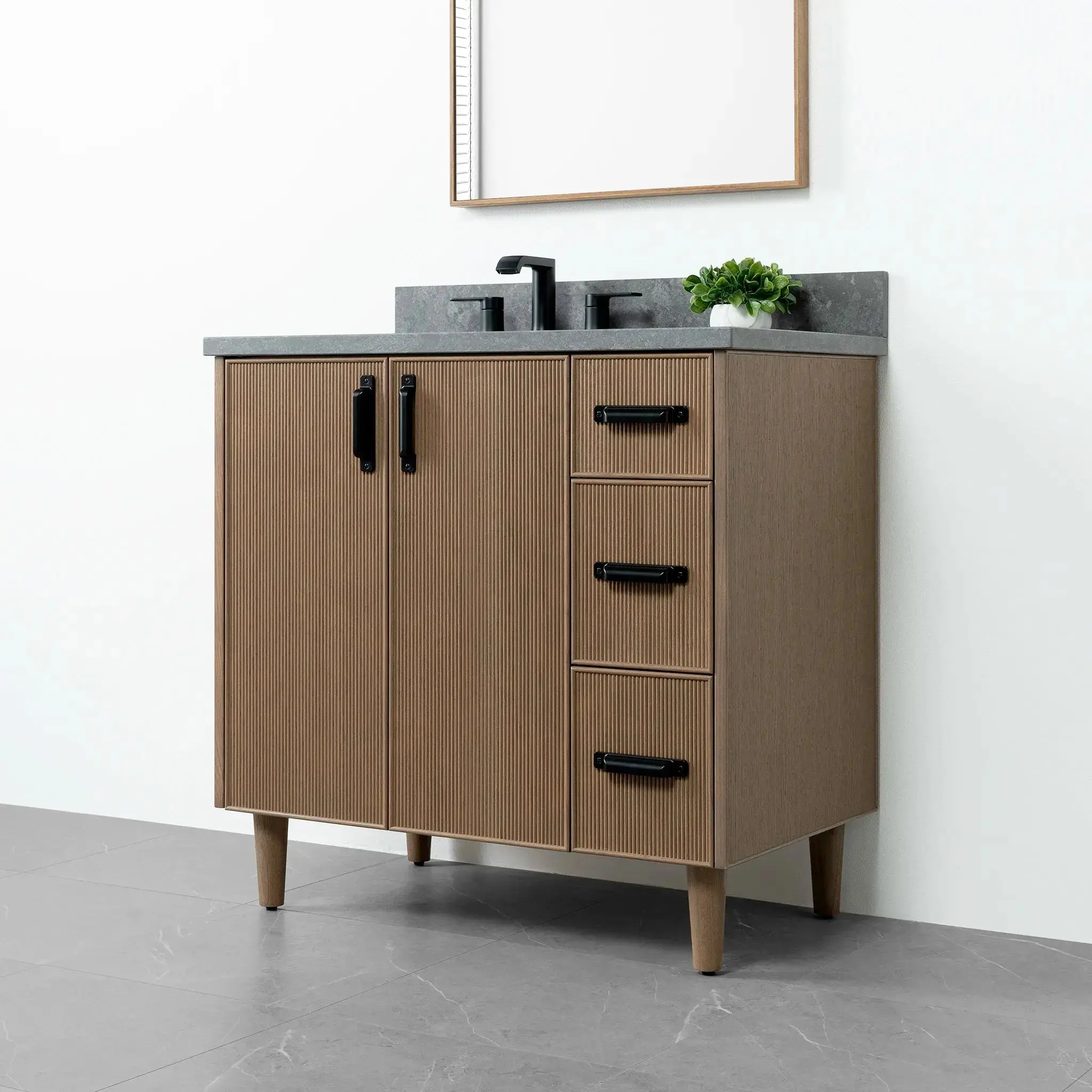 Malibu SLIM 36" Almond Coast Bathroom Vanity, Left Sink - Image 6