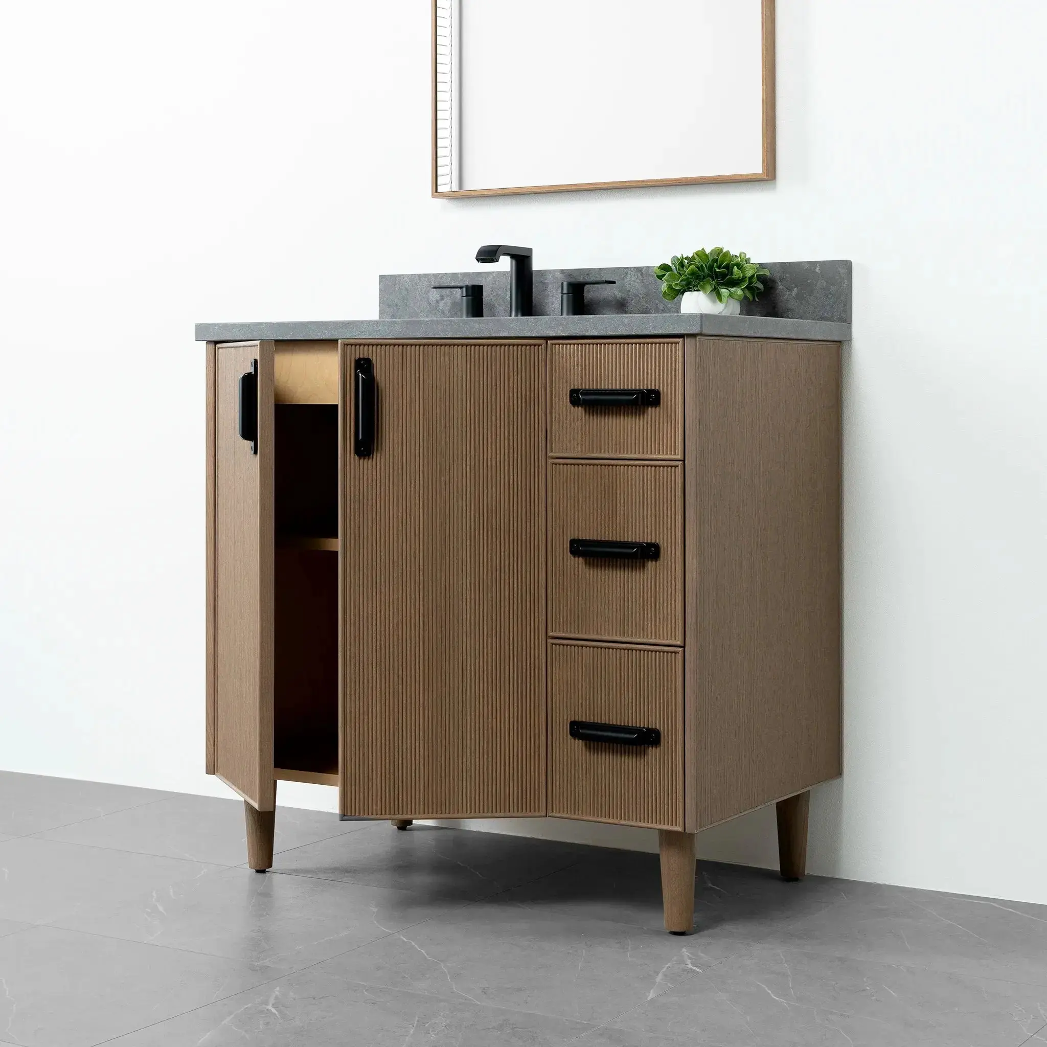 Malibu SLIM 36" Almond Coast Bathroom Vanity, Left Sink - Image 7