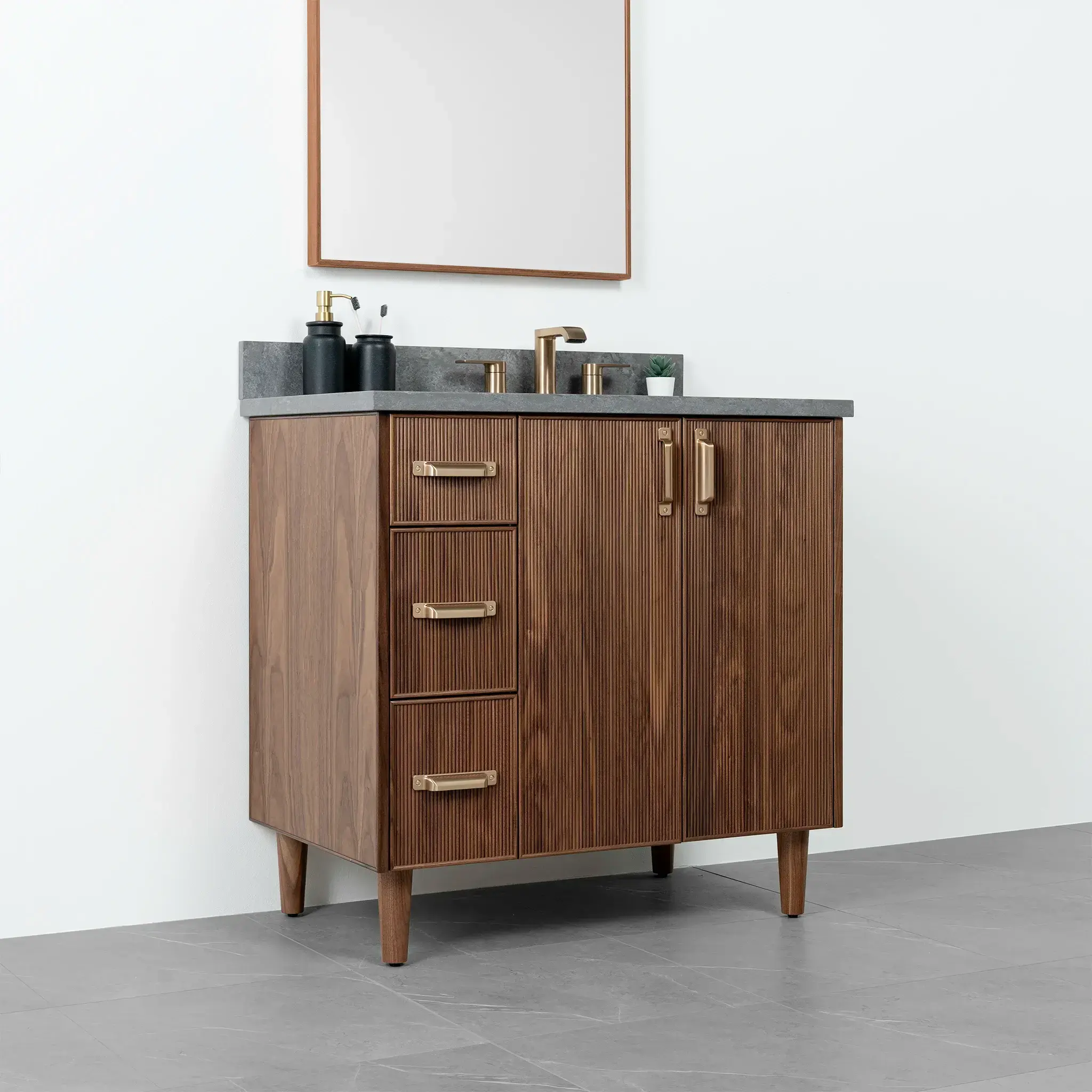 Malibu SLIM 36" American Black Walnut Bathroom Vanity, Right Sink - Image 3