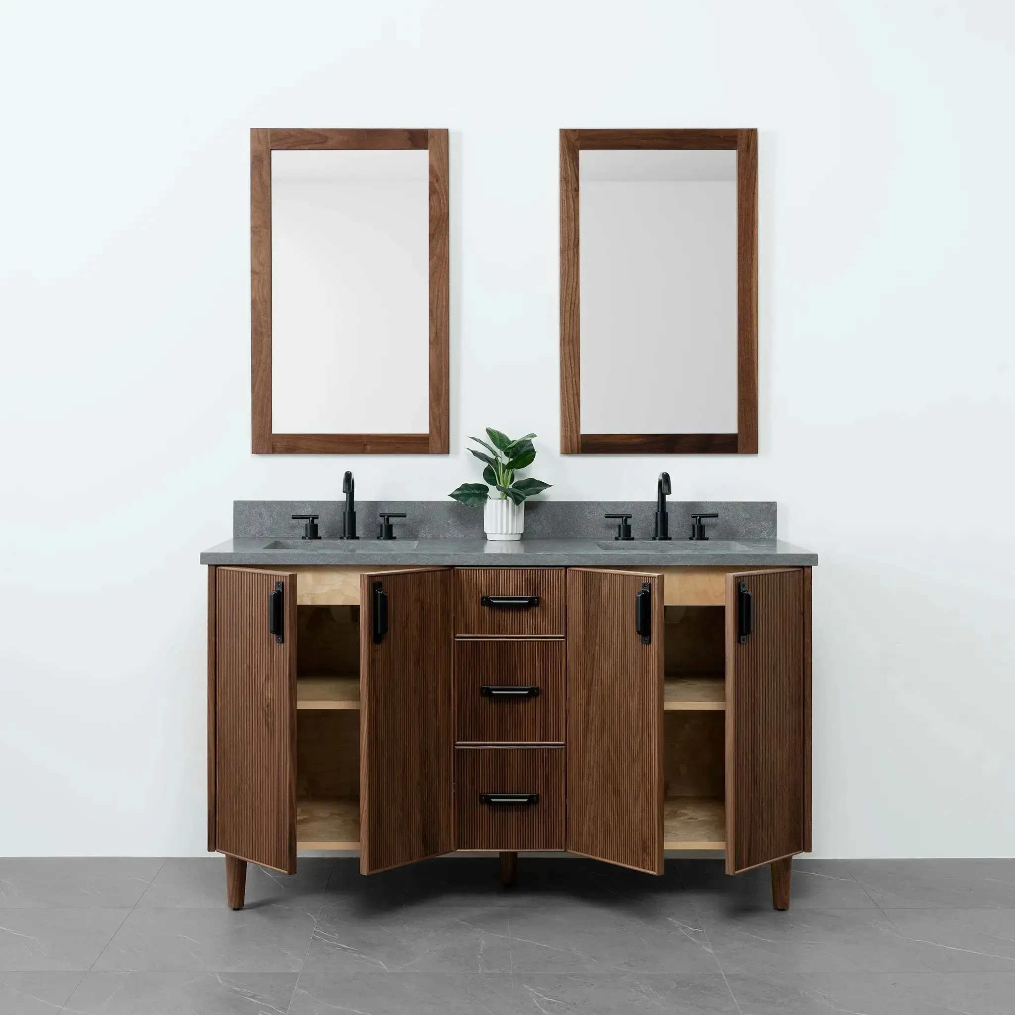Malibu SLIM 60" American Black Walnut Bathroom Vanity, Double Sink - Image 3