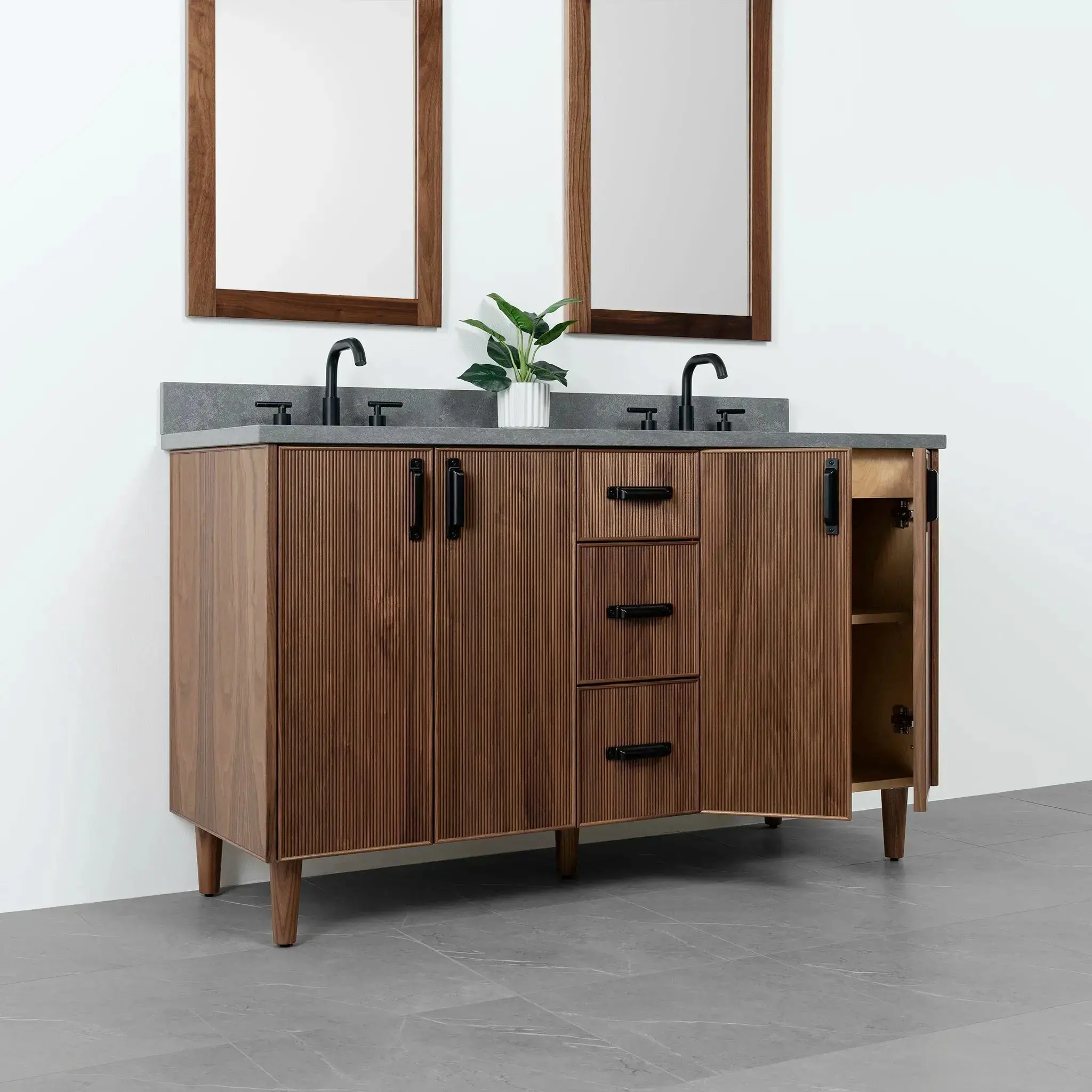 Malibu SLIM 60" American Black Walnut Bathroom Vanity, Double Sink - Image 5