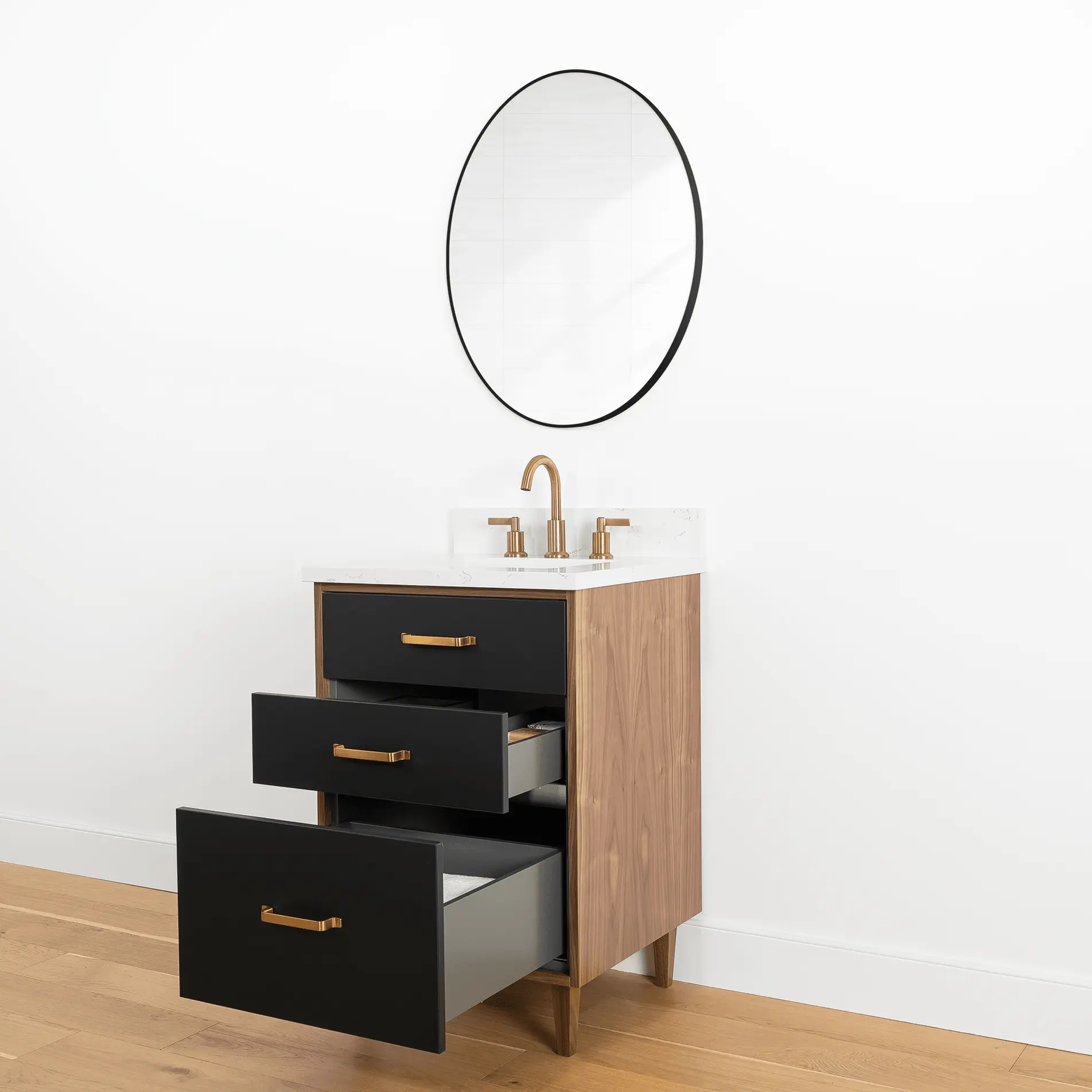 Sidney 24" Matte Black Bathroom Vanity - All Drawers - Image 6