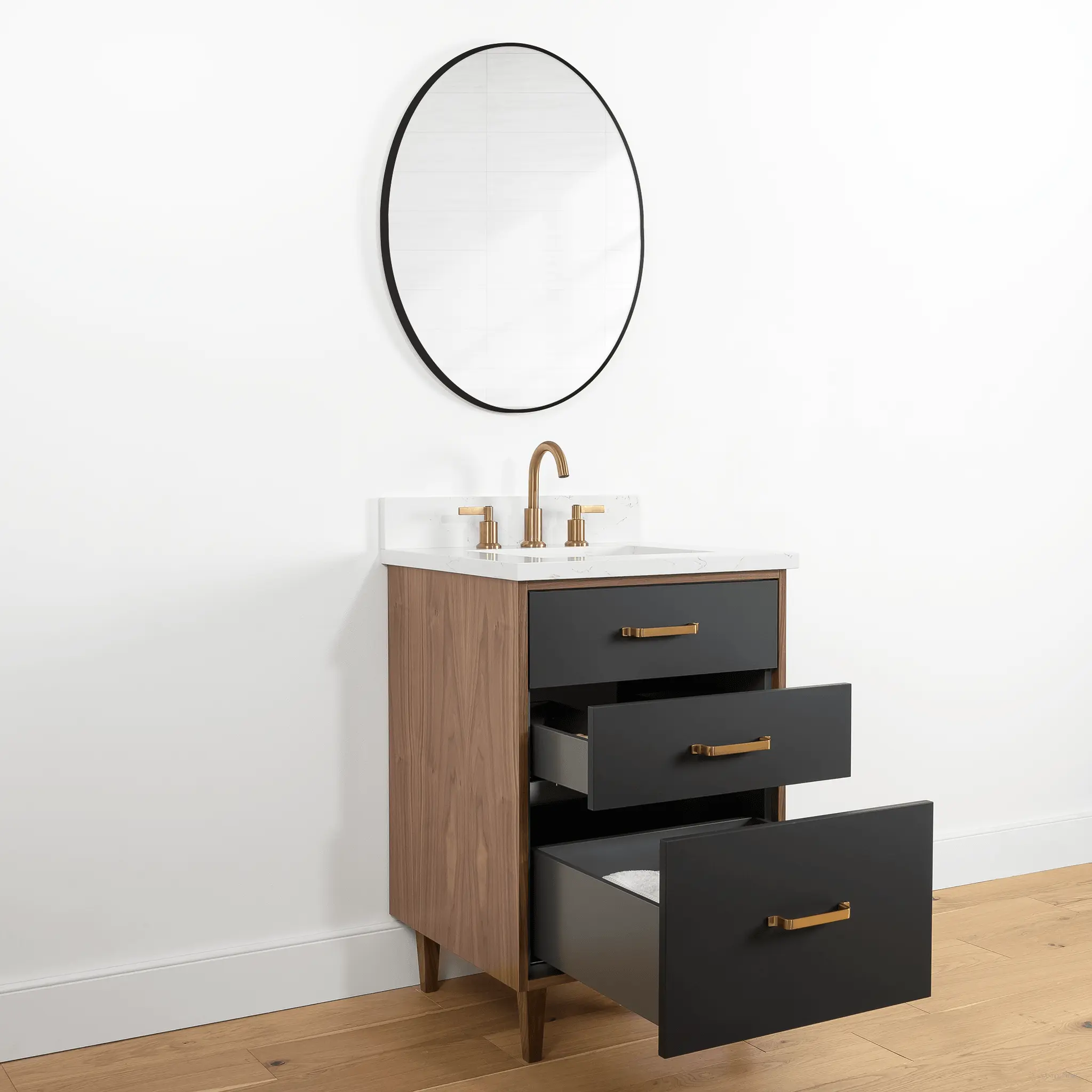 Sidney 24" Matte Black Bathroom Vanity - All Drawers - Image 7