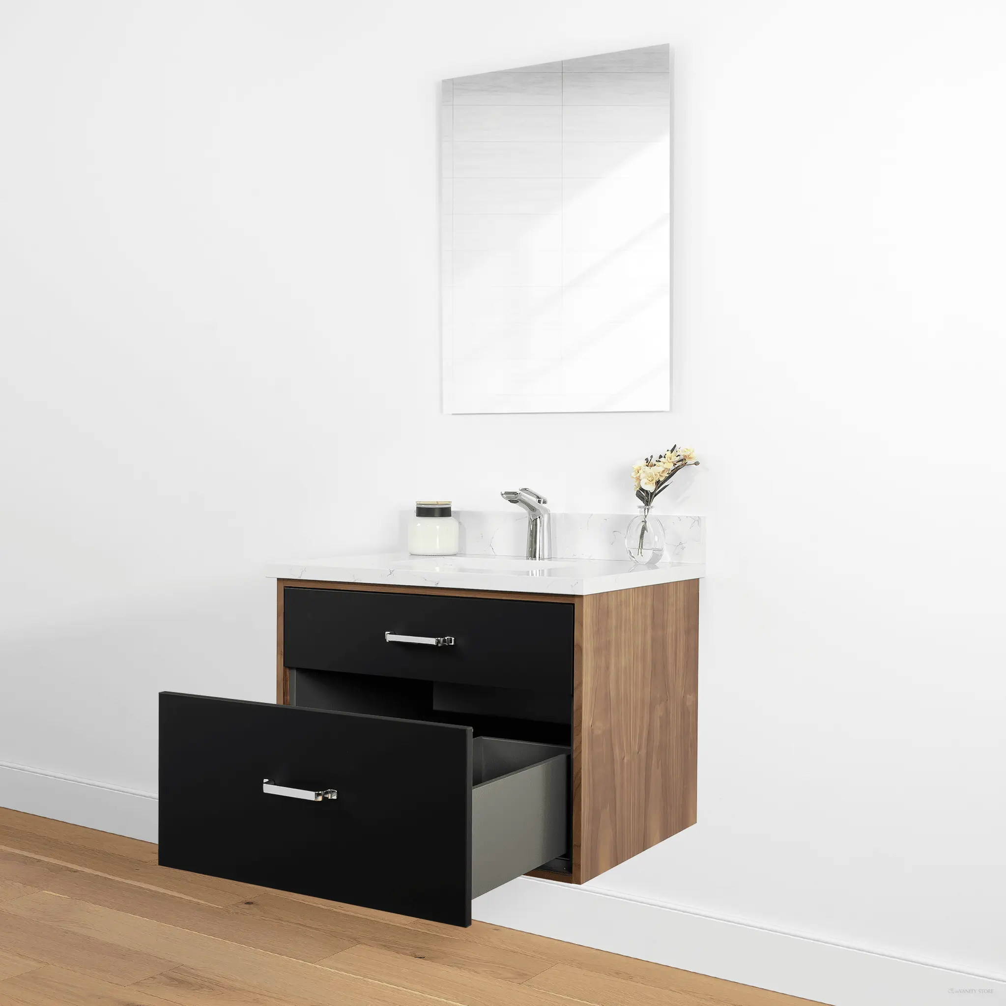 Sidney 30" Wall Mount Matte Black Bathroom Vanity - All Drawers - Image 6