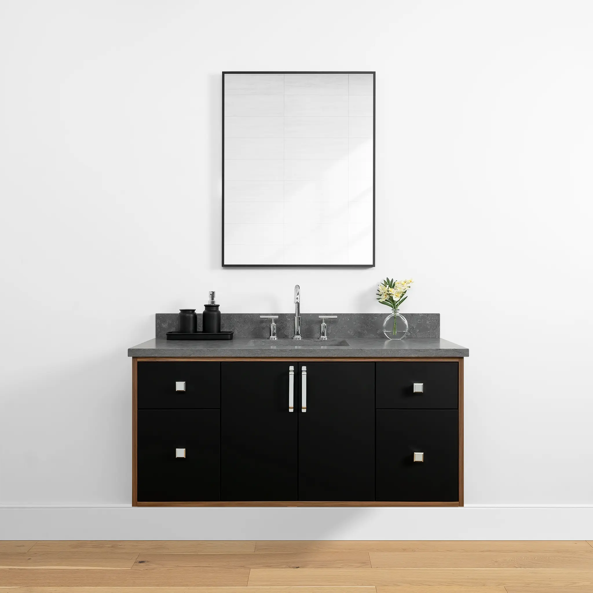 Sidney 48" Wall Mount Matte Black Bathroom Vanity - Image 12