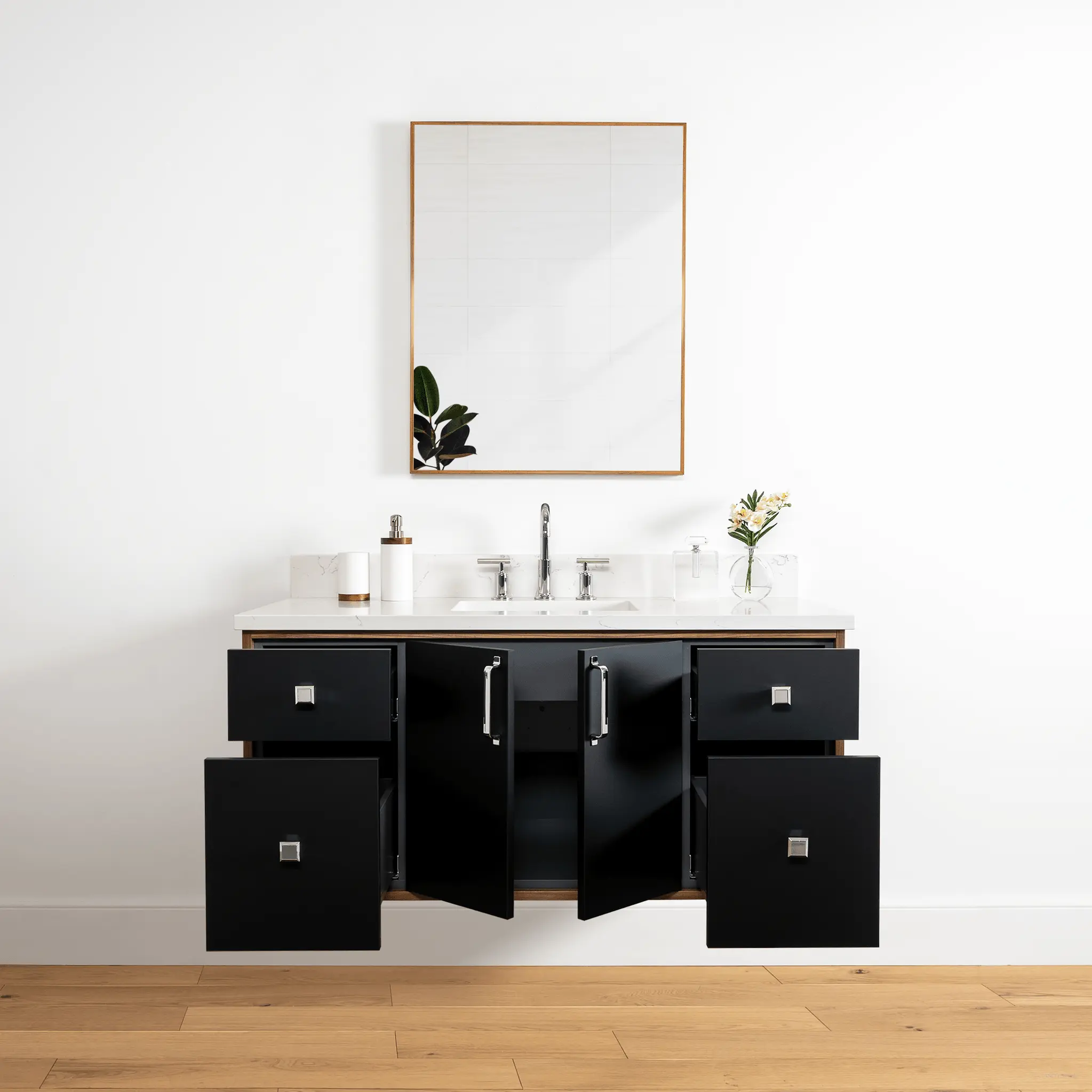 Sidney 48" Wall Mount Matte Black Bathroom Vanity - Image 3