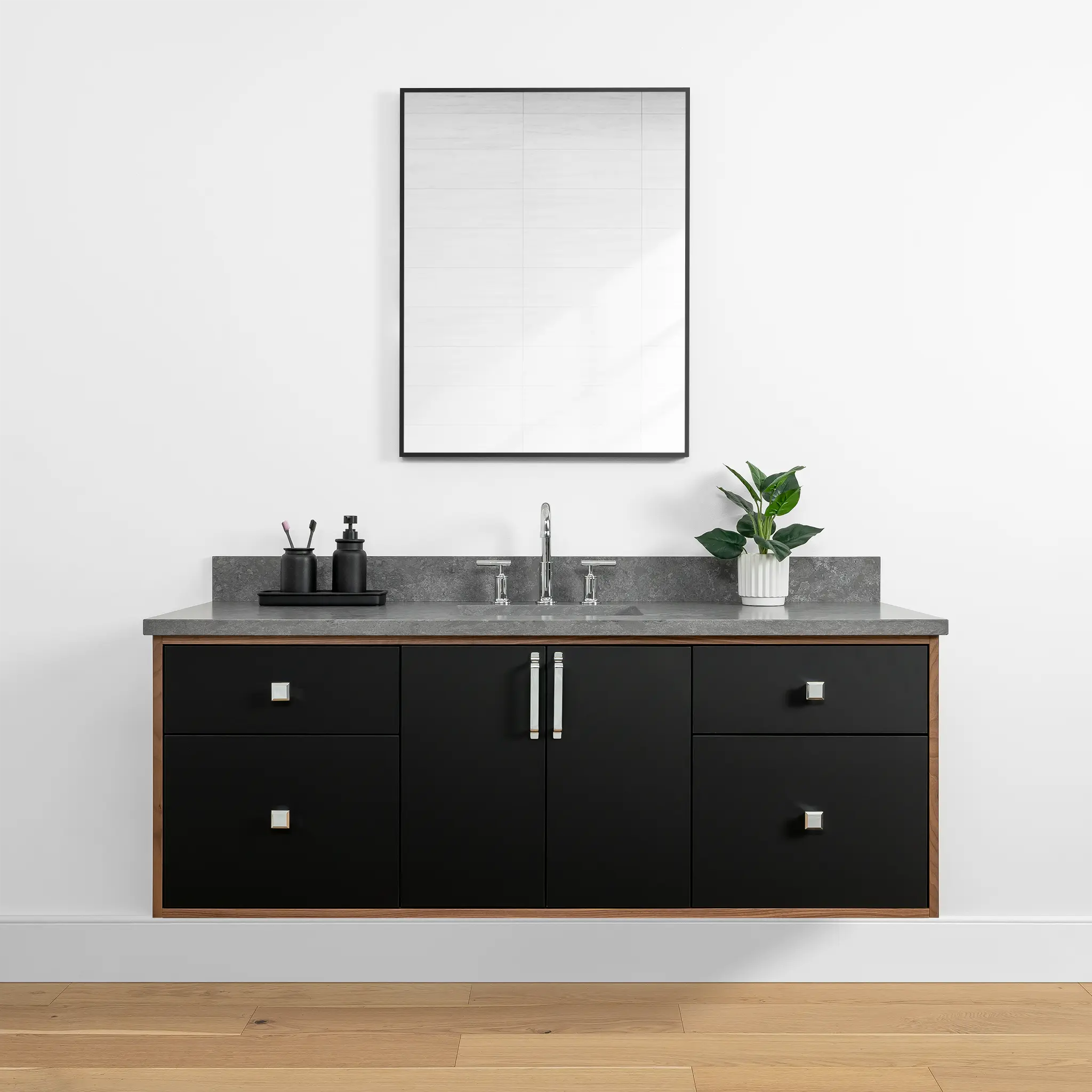 Sidney 60" Wall Mount Matte Black Bathroom Vanity - Image 11