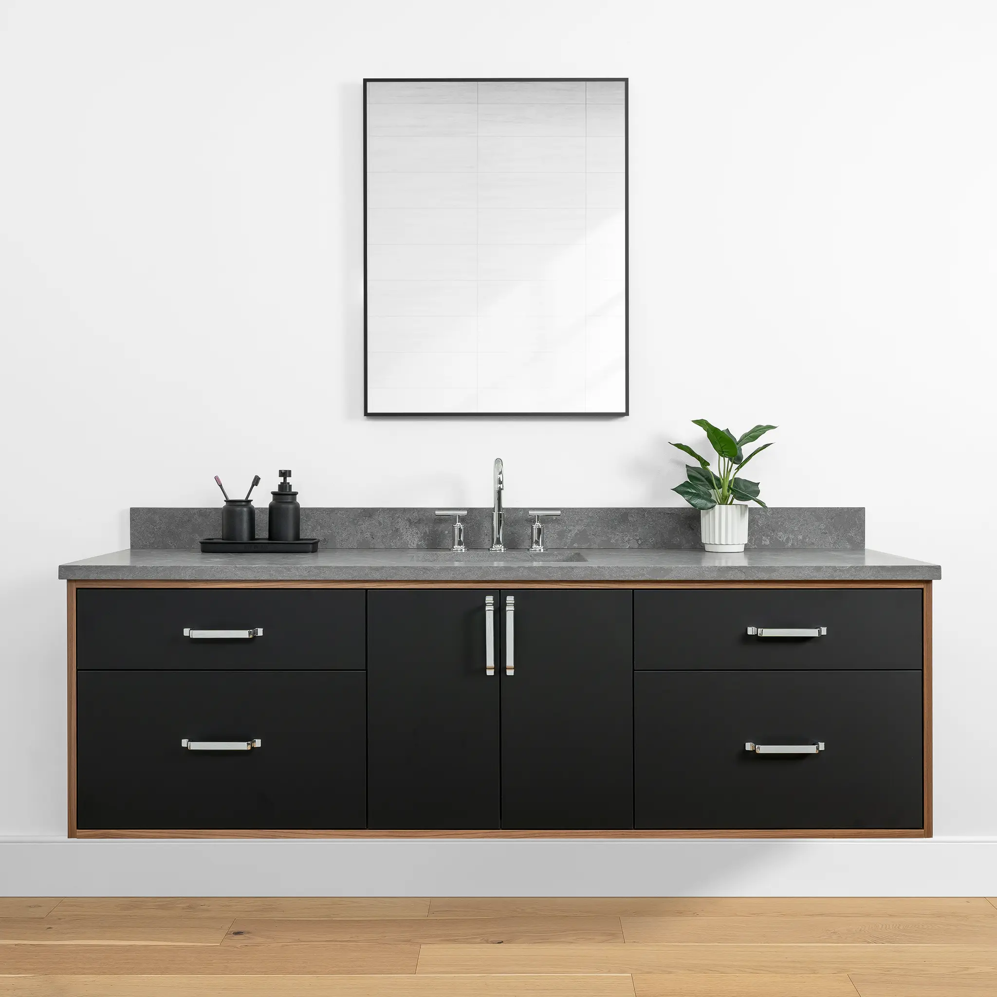 Sidney 72" Wall Mount Matte Black Bathroom Vanity - Image 10