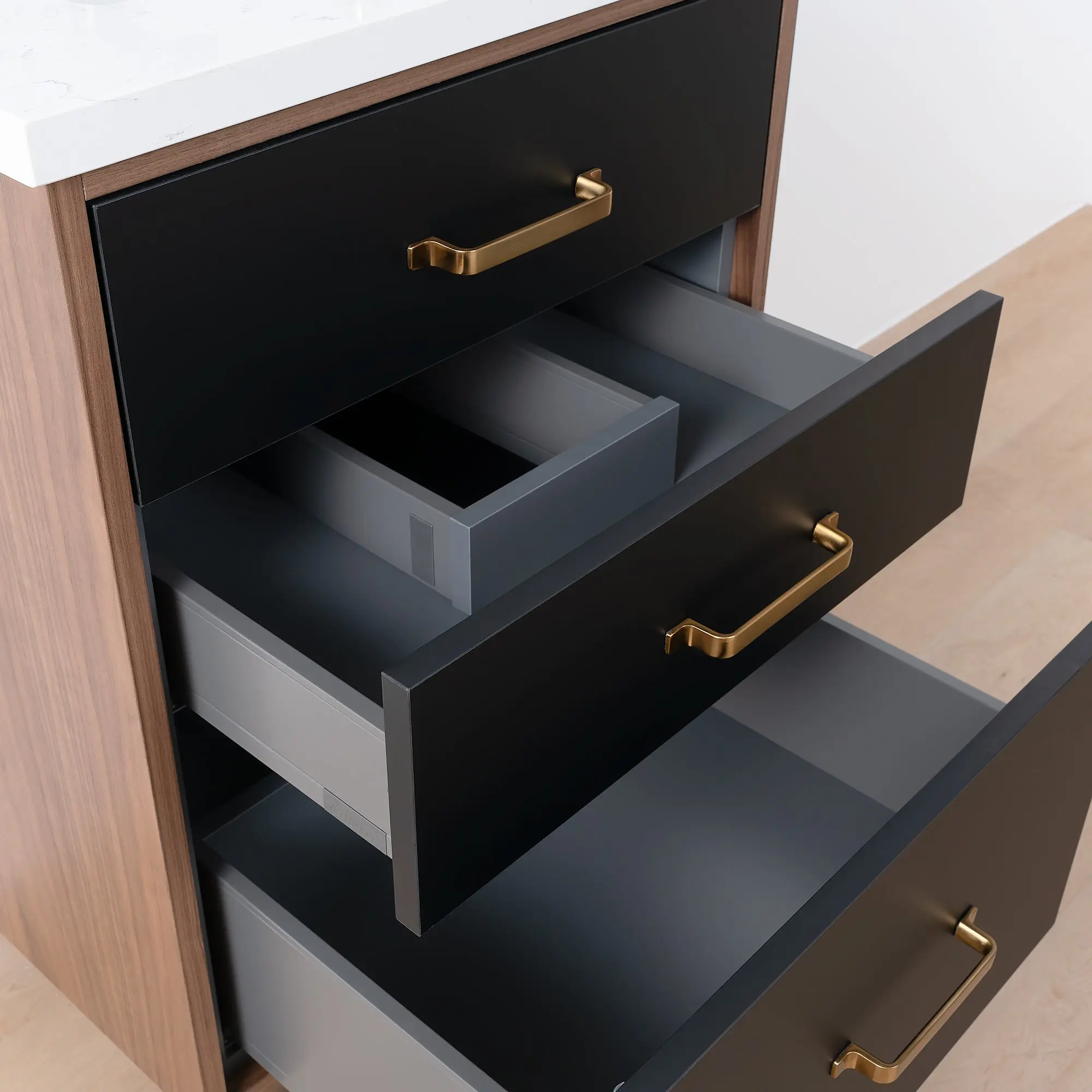 Sidney SLIM 24" Matte Black Bathroom Vanity - All Drawers - Image 12