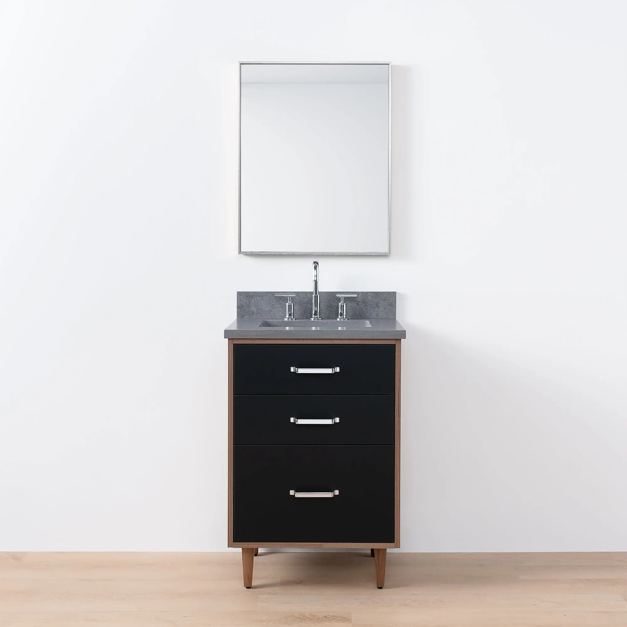 Sidney SLIM 24" Matte Black Bathroom Vanity - All Drawers - Image 15