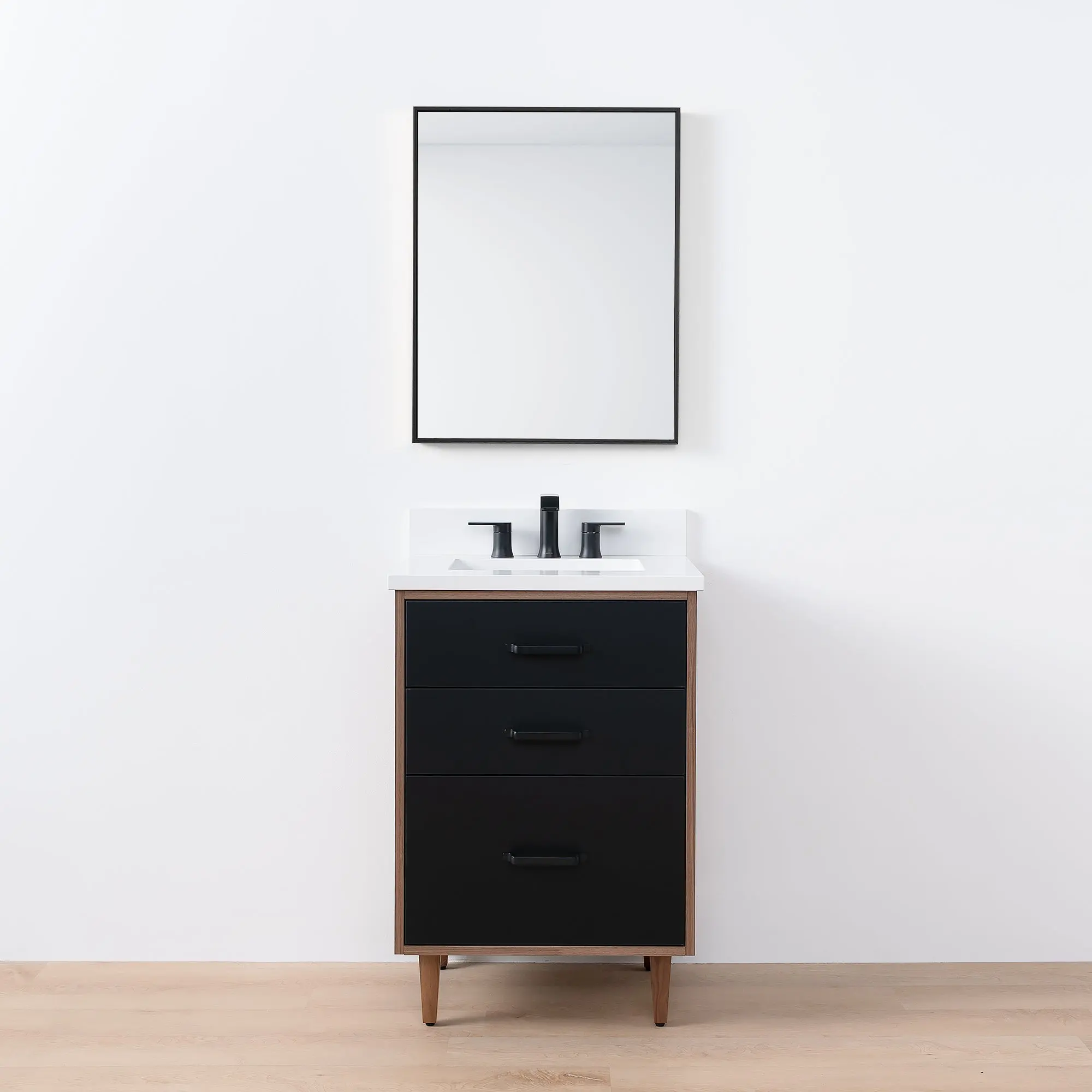 Sidney SLIM 24" Matte Black Bathroom Vanity - All Drawers - Image 16