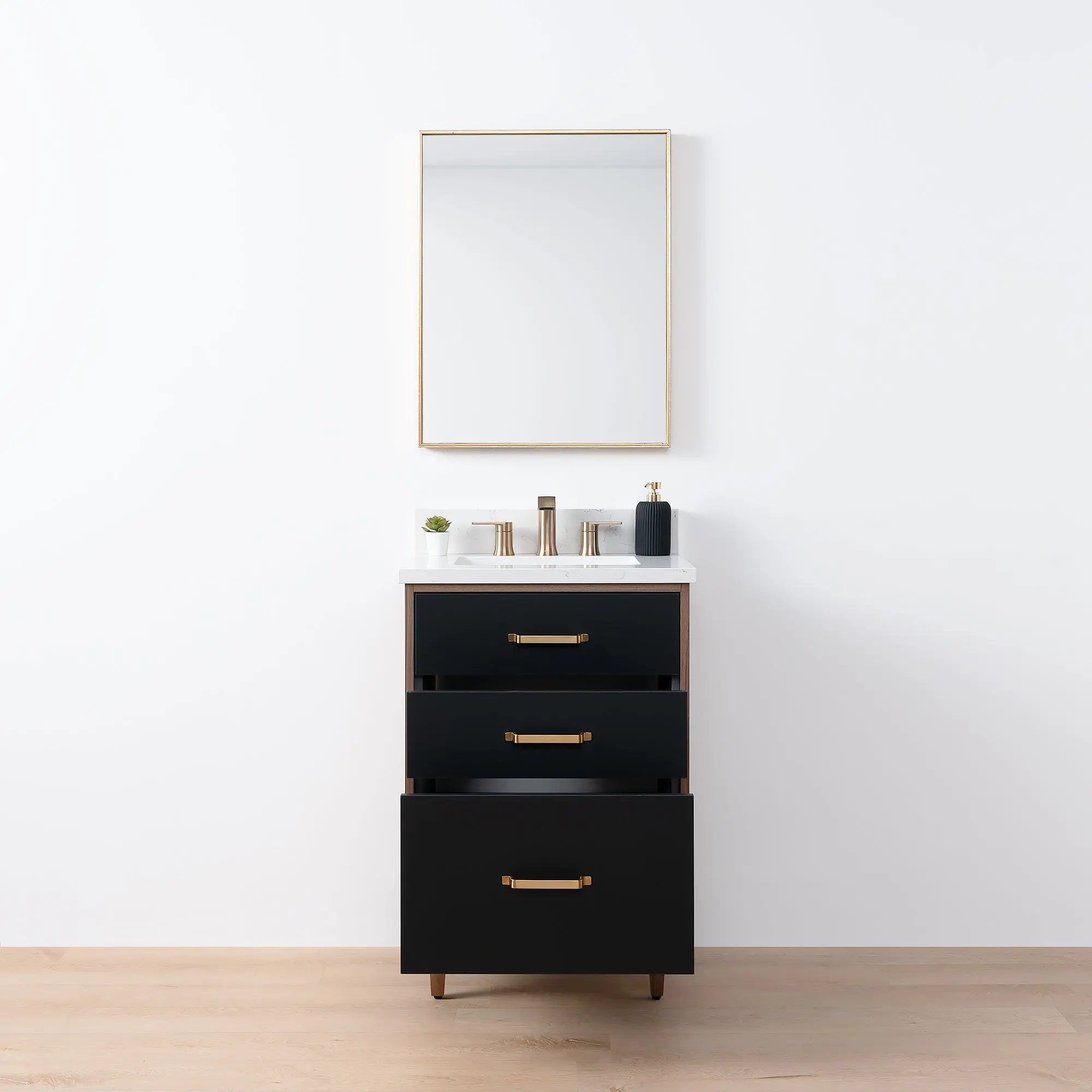 Sidney SLIM 24" Matte Black Bathroom Vanity - All Drawers - Image 3