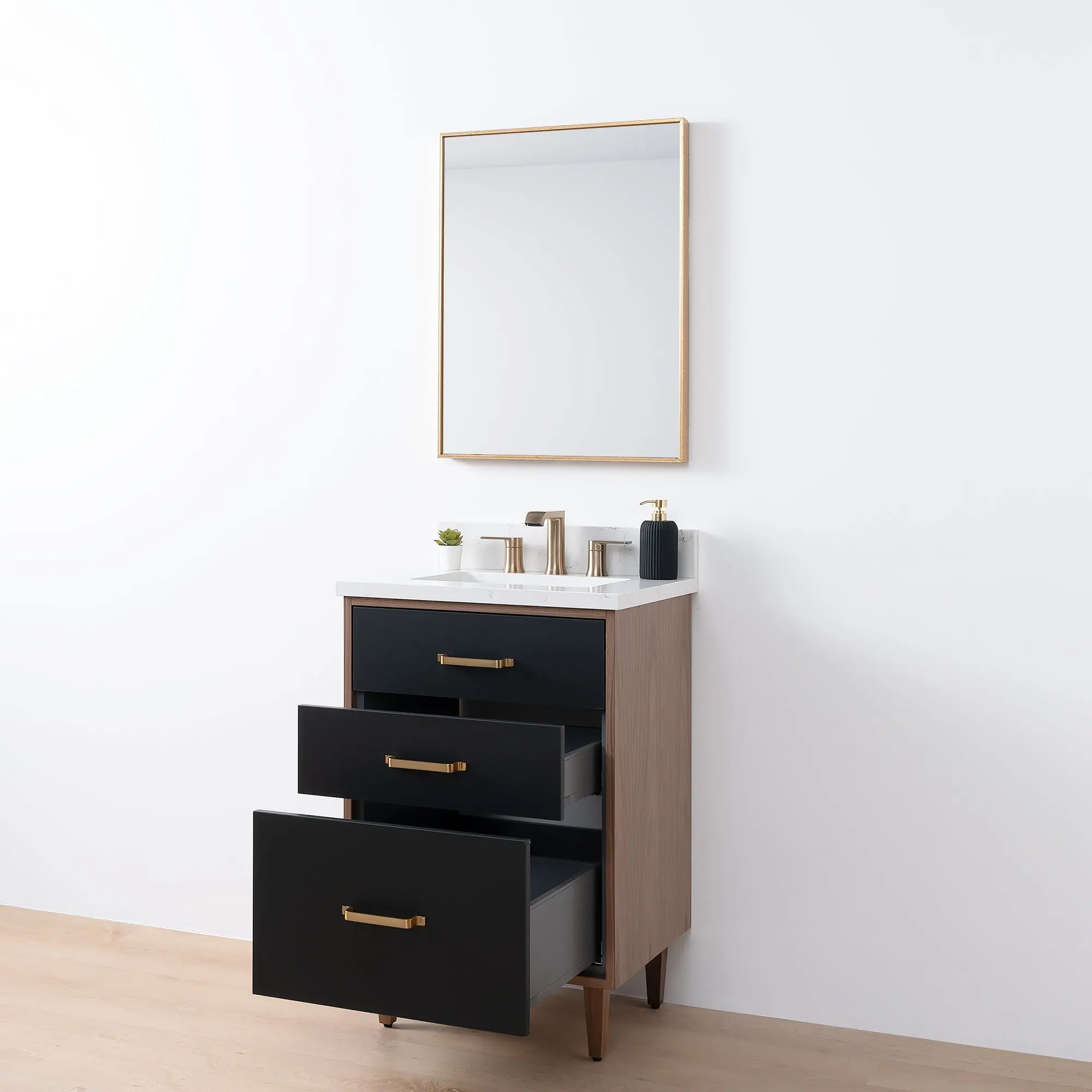 Sidney SLIM 24" Matte Black Bathroom Vanity - All Drawers - Image 7
