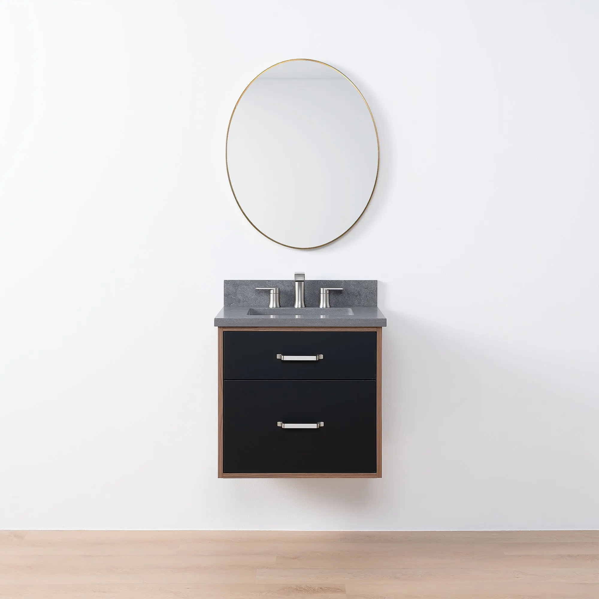 Sidney SLIM 24" Wall Mount Matte Black Bathroom Vanity - All Drawers - Image 2