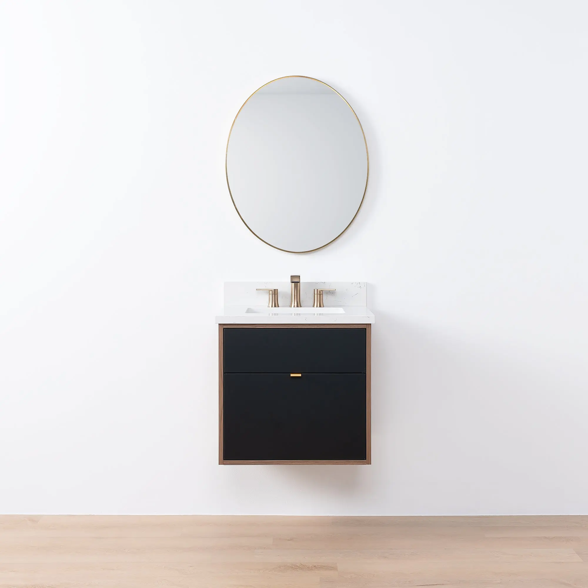 Sidney SLIM 24" Wall Mount Matte Black Bathroom Vanity - All Drawers - Image 20