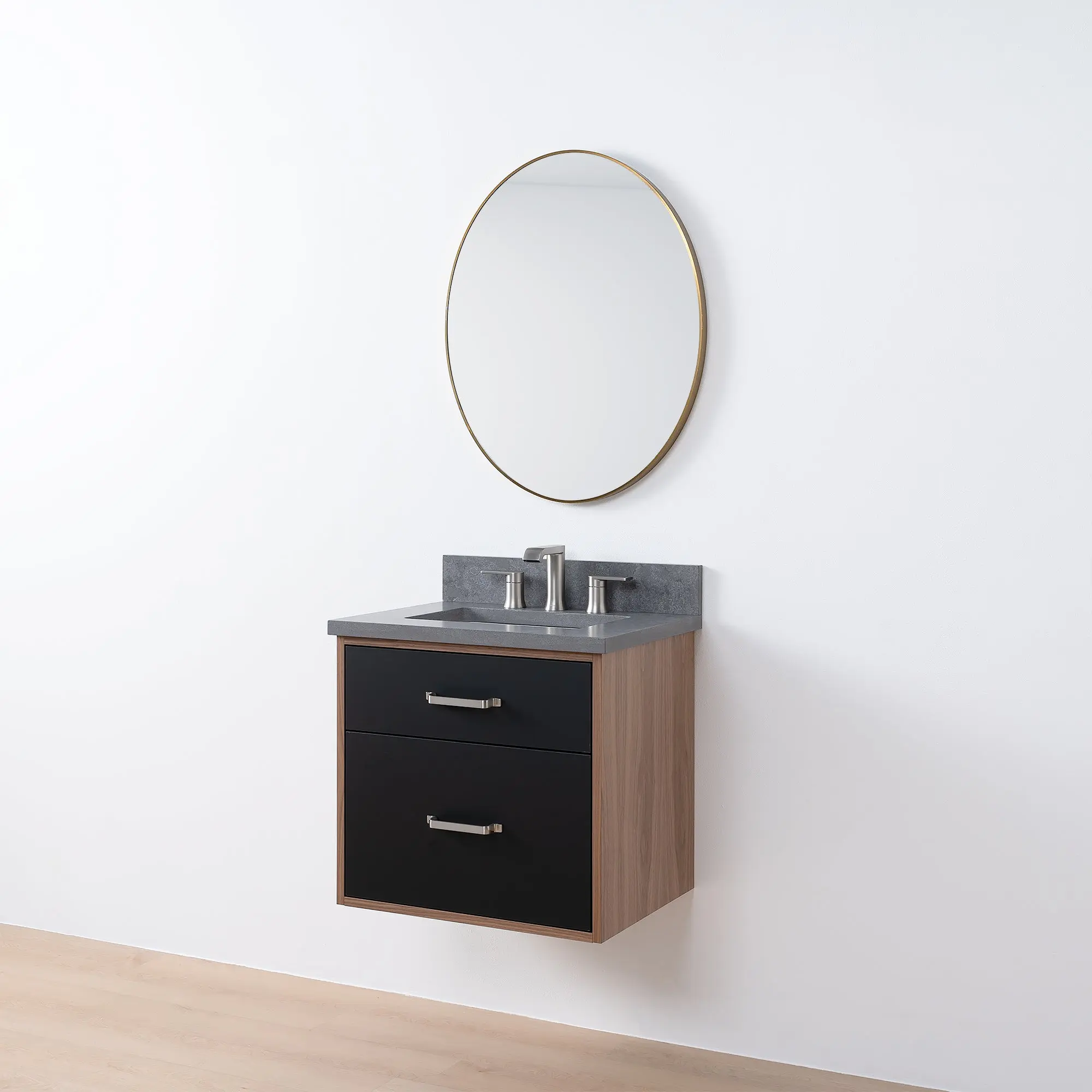 Sidney SLIM 24" Wall Mount Matte Black Bathroom Vanity - All Drawers - Image 6