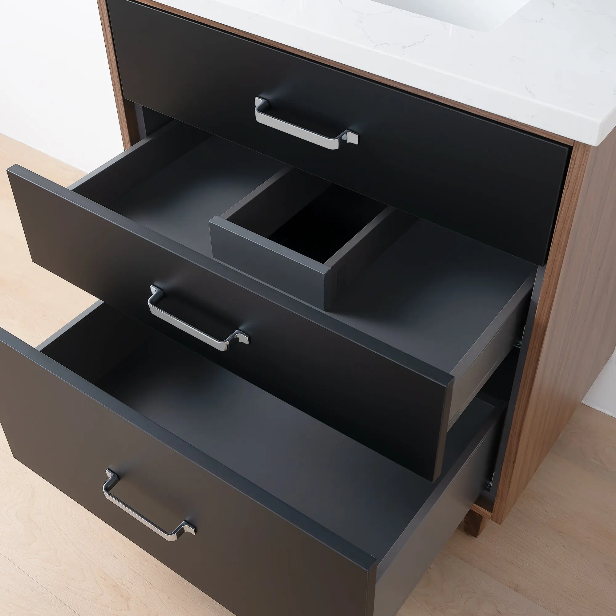 Sidney SLIM 30" Matte Black Bathroom Vanity - All Drawers - Image 11