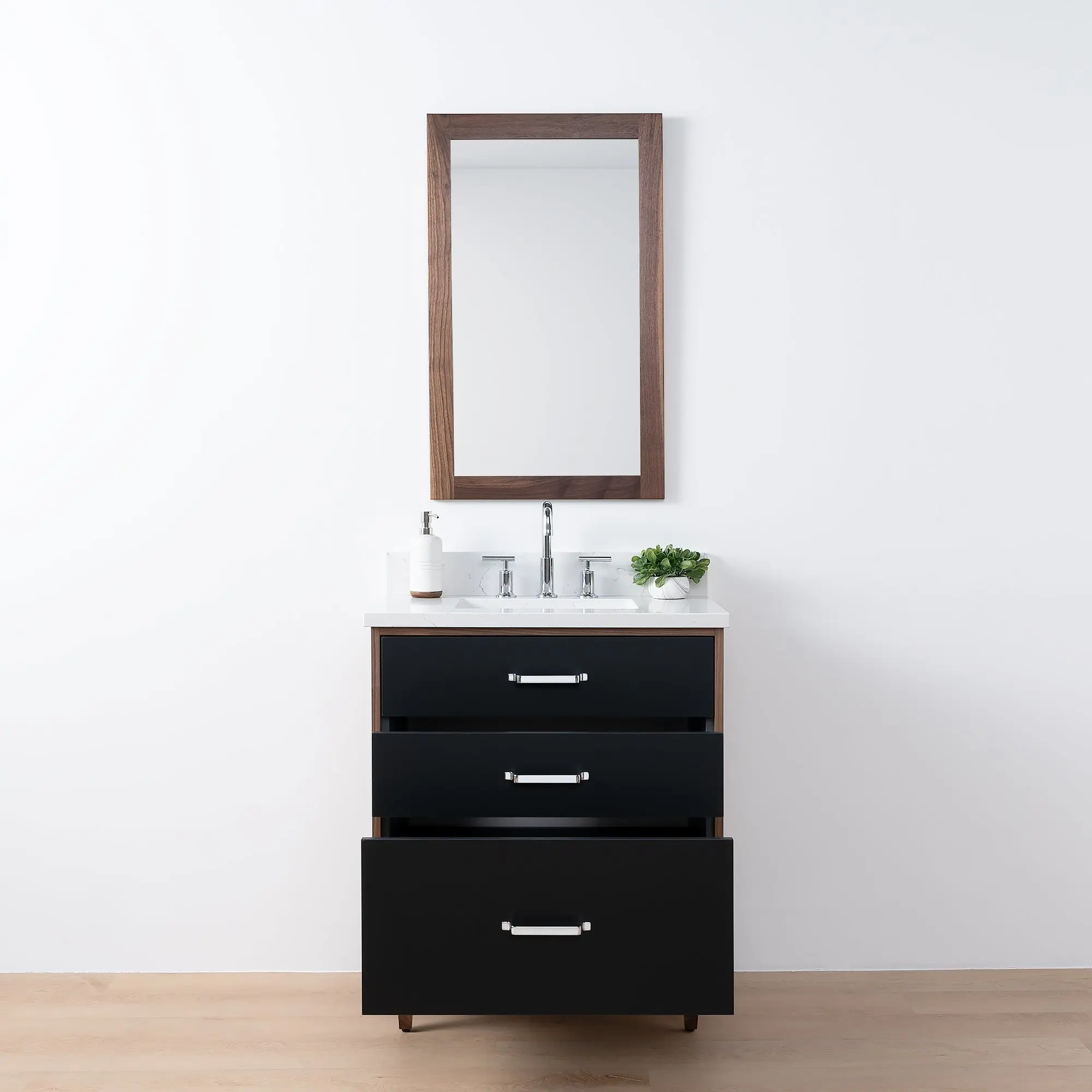 Sidney SLIM 30" Matte Black Bathroom Vanity - All Drawers - Image 3