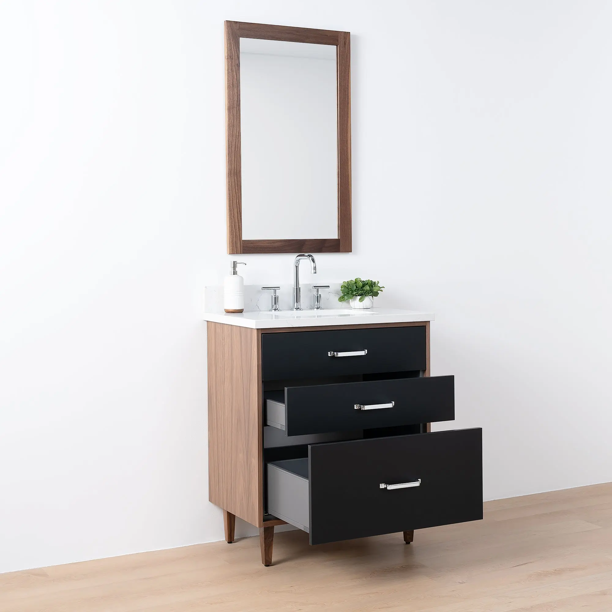 Sidney SLIM 30" Matte Black Bathroom Vanity - All Drawers - Image 5