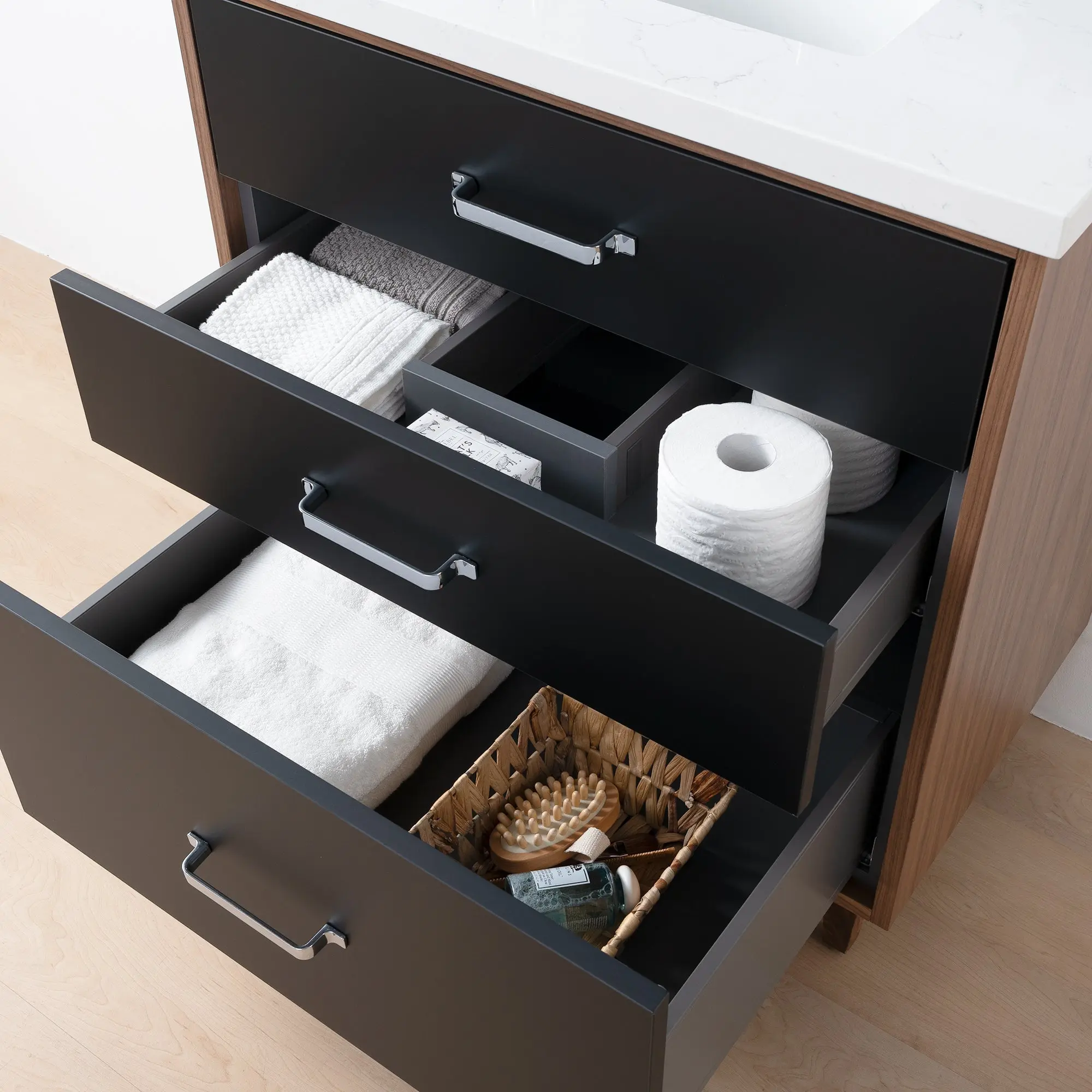Sidney SLIM 30" Matte Black Bathroom Vanity - All Drawers - Image 8
