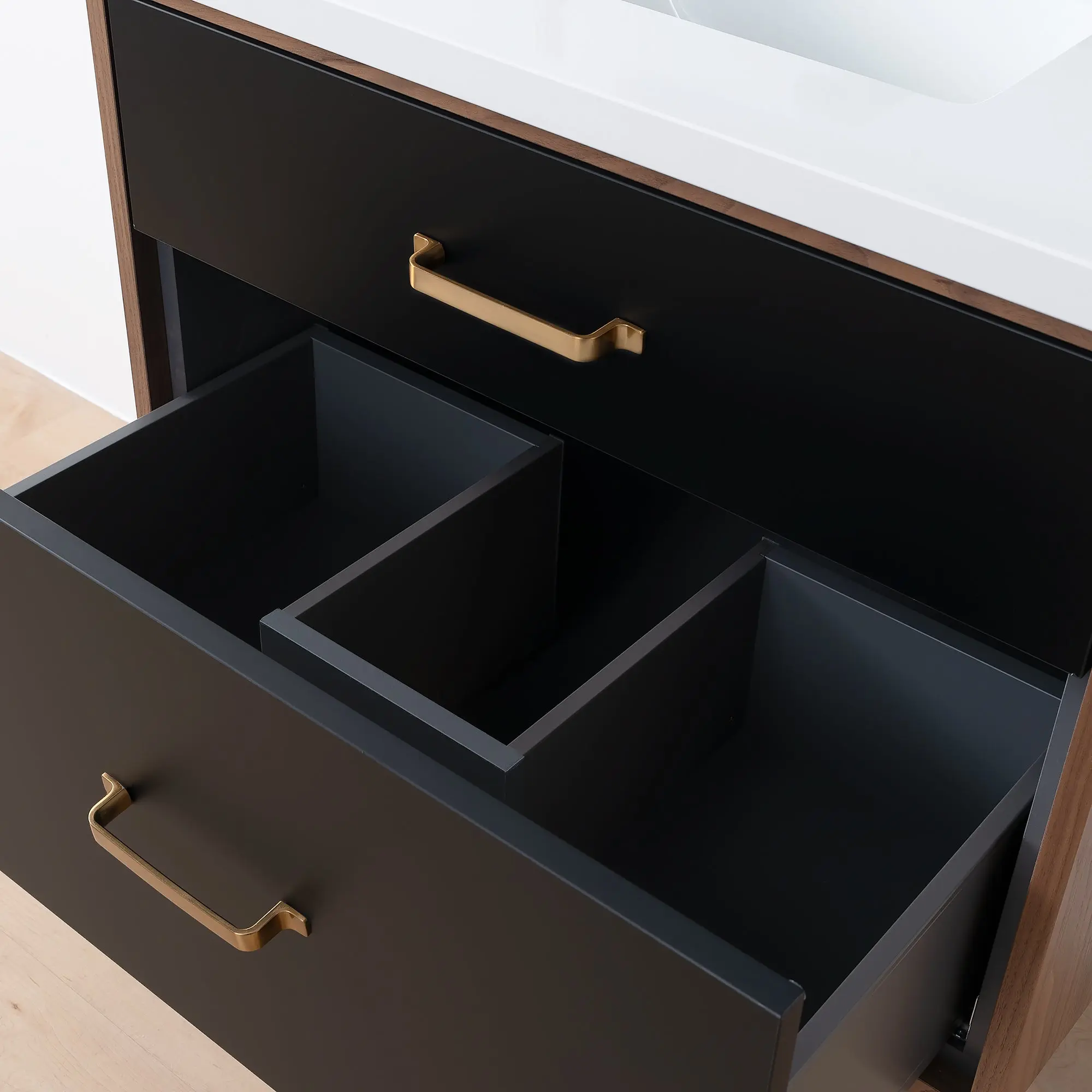 Sidney SLIM 30" Wall Mount Matte Black Bathroom Vanity - All Drawers - Image 11