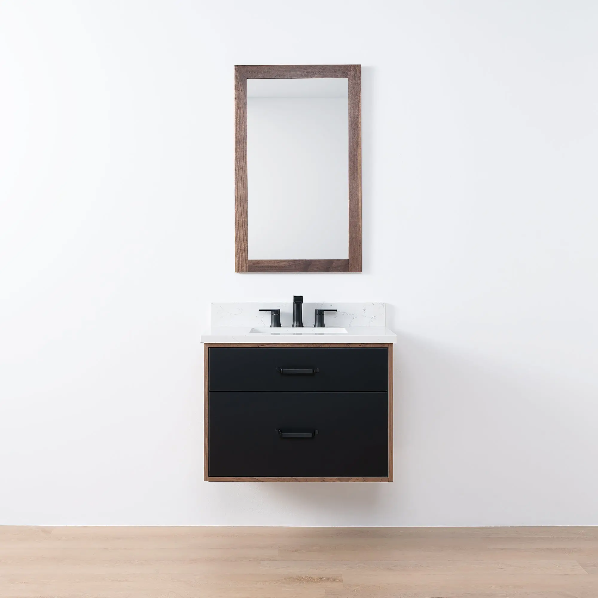 Sidney SLIM 30" Wall Mount Matte Black Bathroom Vanity - All Drawers - Image 15