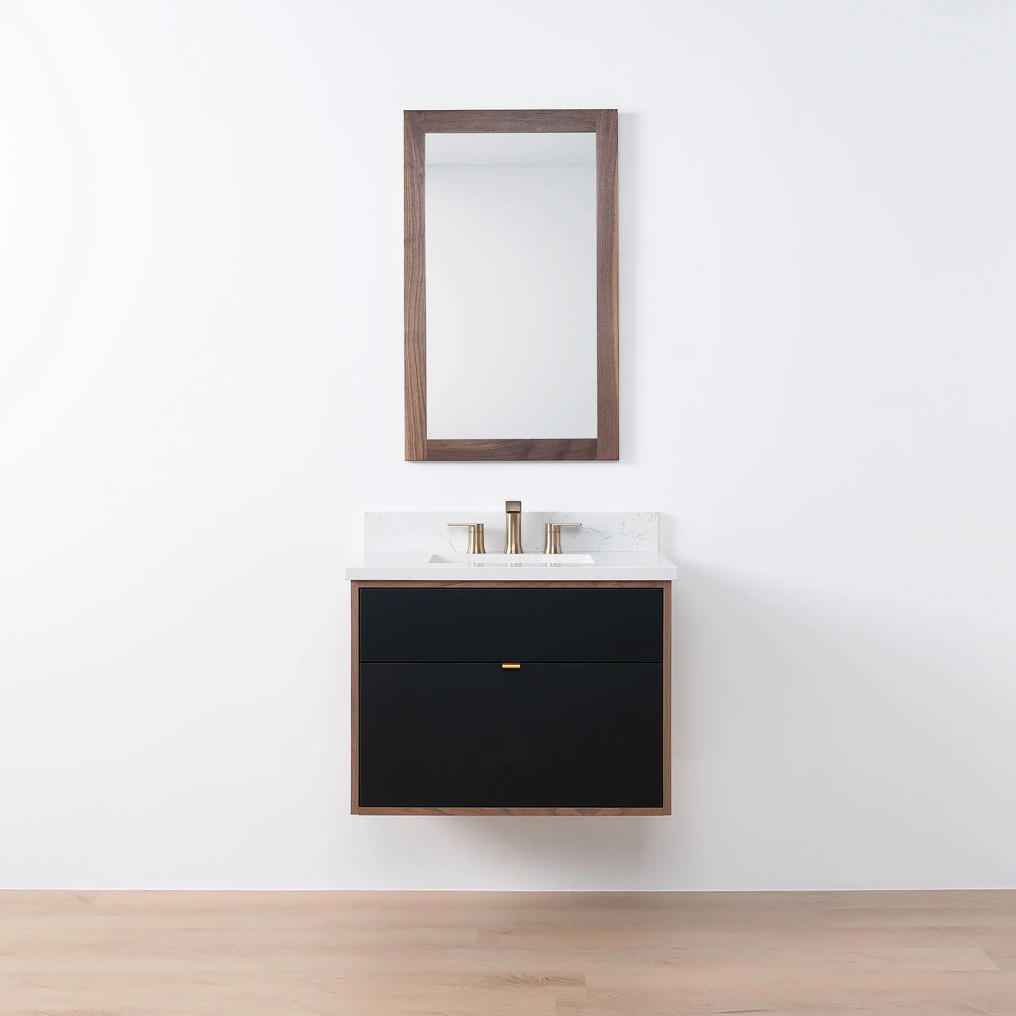 Sidney SLIM 30" Wall Mount Matte Black Bathroom Vanity - All Drawers - Image 16