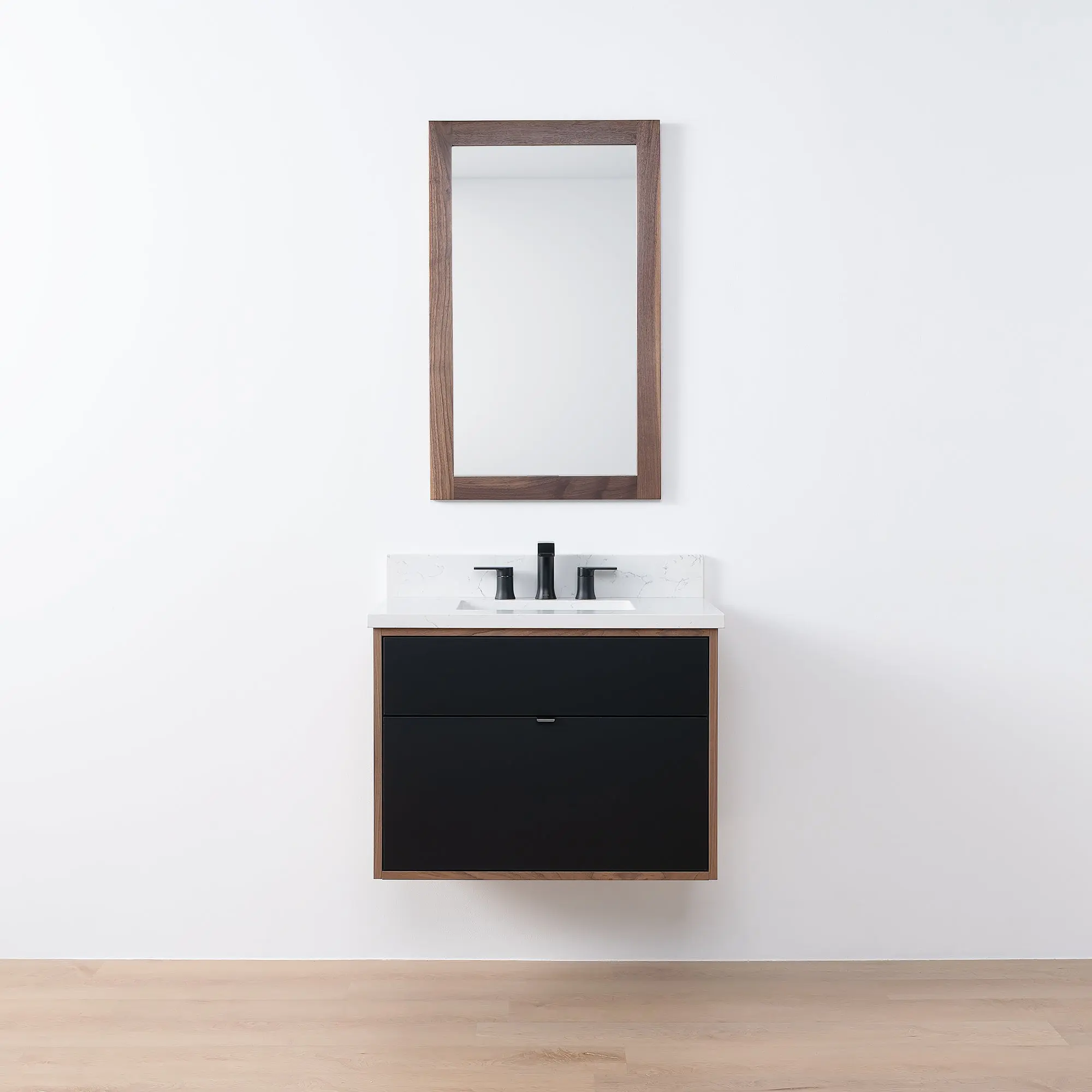 Sidney SLIM 30" Wall Mount Matte Black Bathroom Vanity - All Drawers - Image 18
