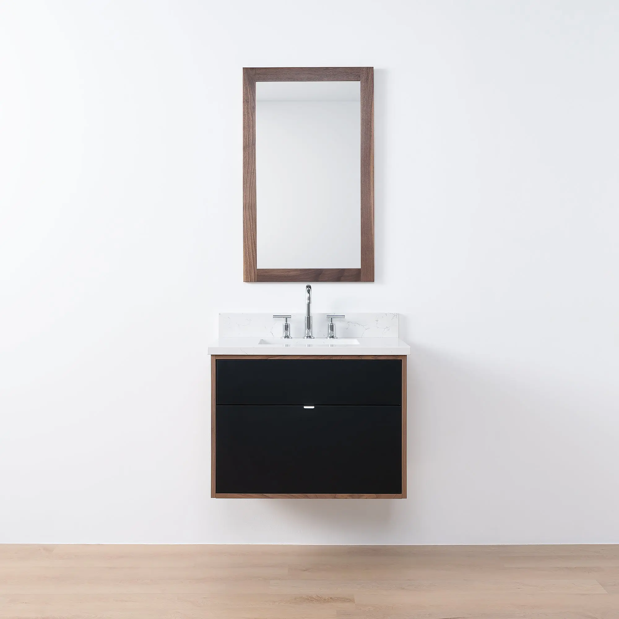Sidney SLIM 30" Wall Mount Matte Black Bathroom Vanity - All Drawers - Image 19