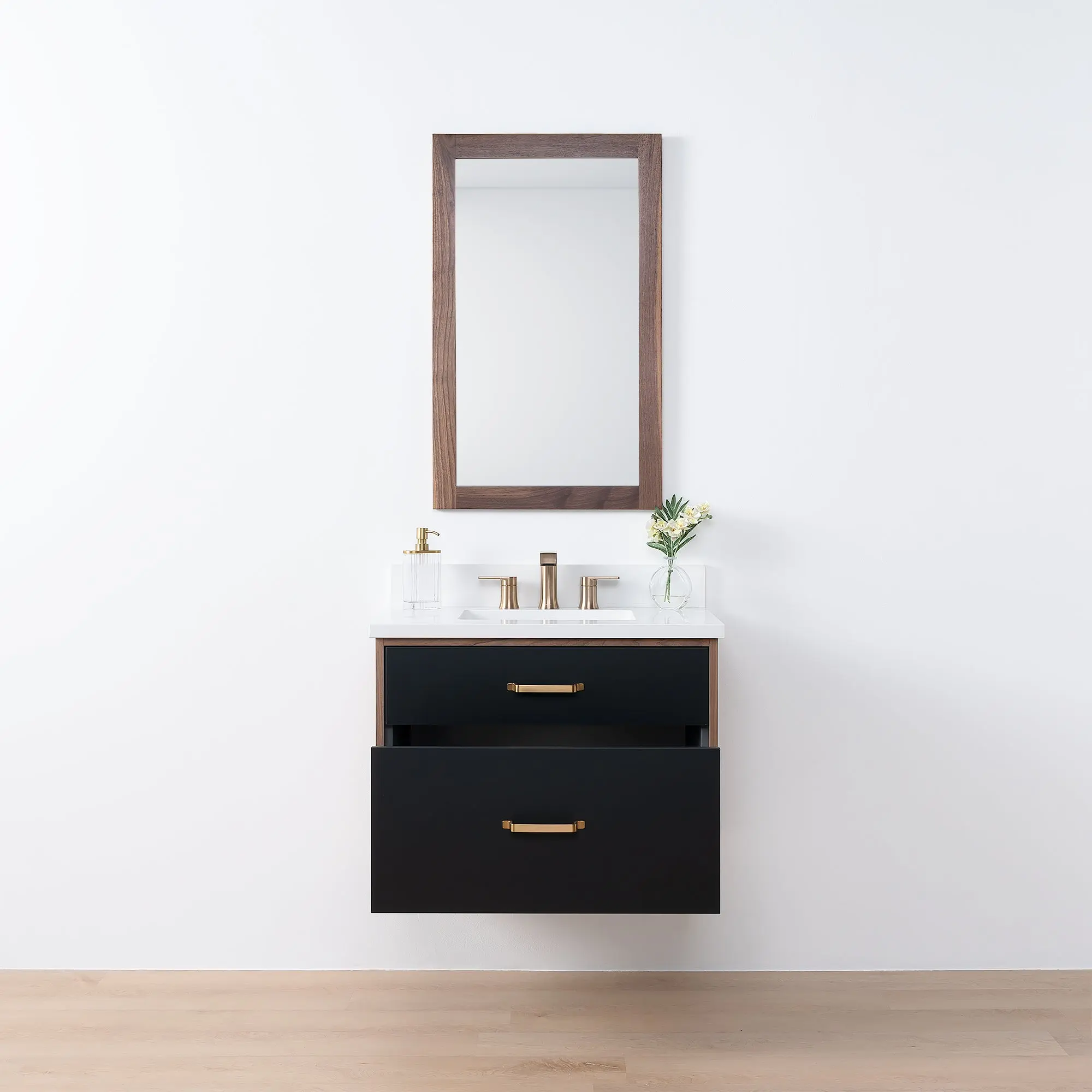 Sidney SLIM 30" Wall Mount Matte Black Bathroom Vanity - All Drawers - Image 3
