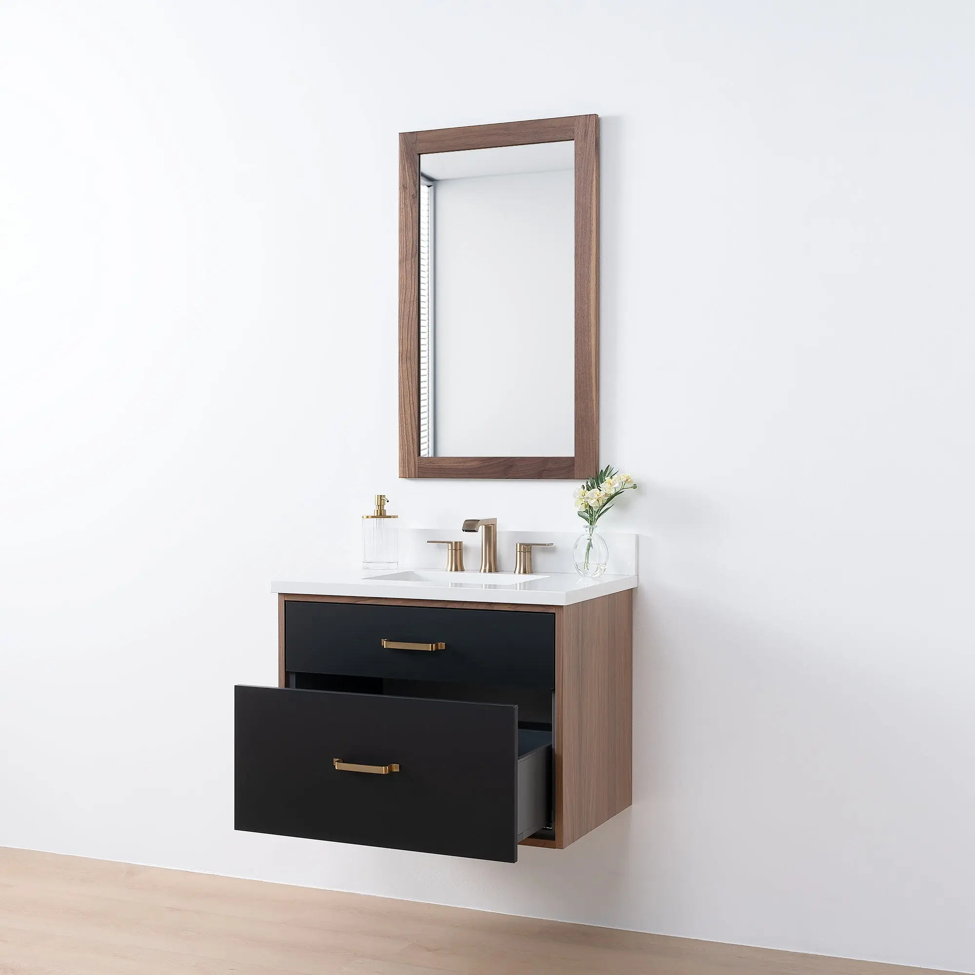 Sidney SLIM 30" Wall Mount Matte Black Bathroom Vanity - All Drawers - Image 7