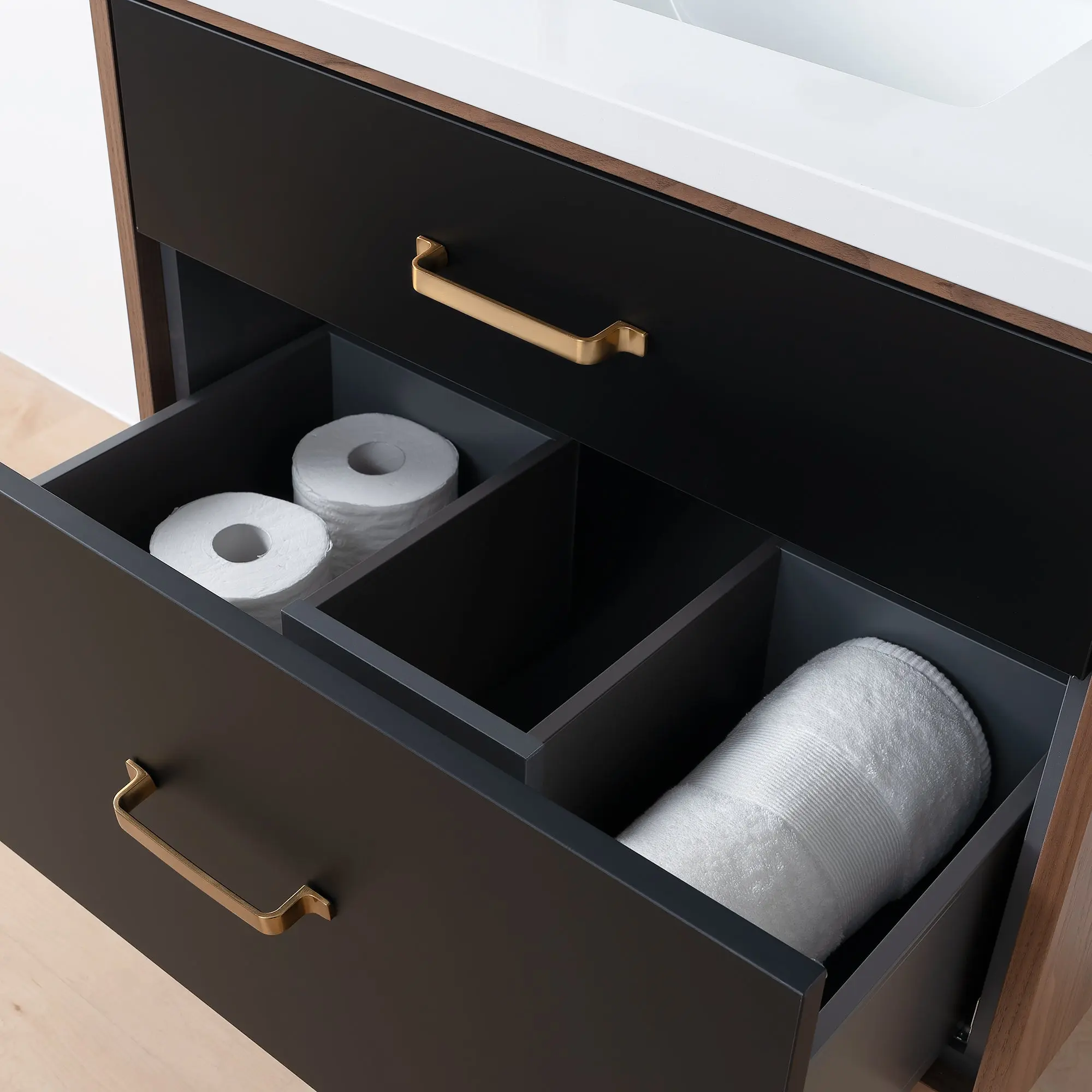 Sidney SLIM 30" Wall Mount Matte Black Bathroom Vanity - All Drawers - Image 8