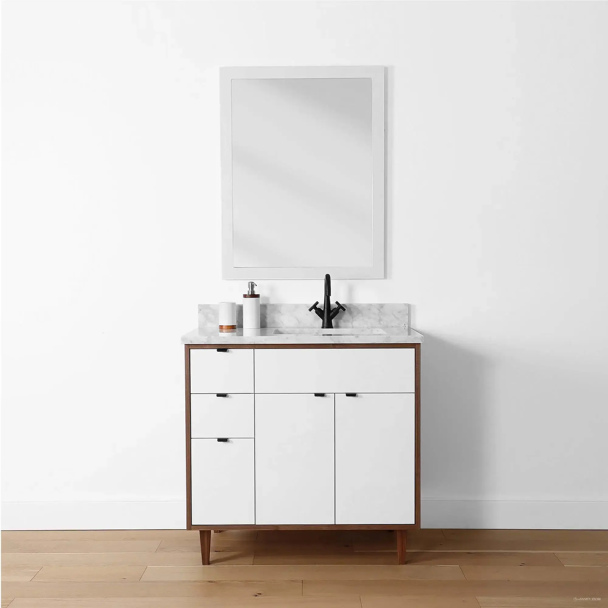 Sidney SLIM 36" Gloss White Bathroom Vanity, Right Sink - Image 2