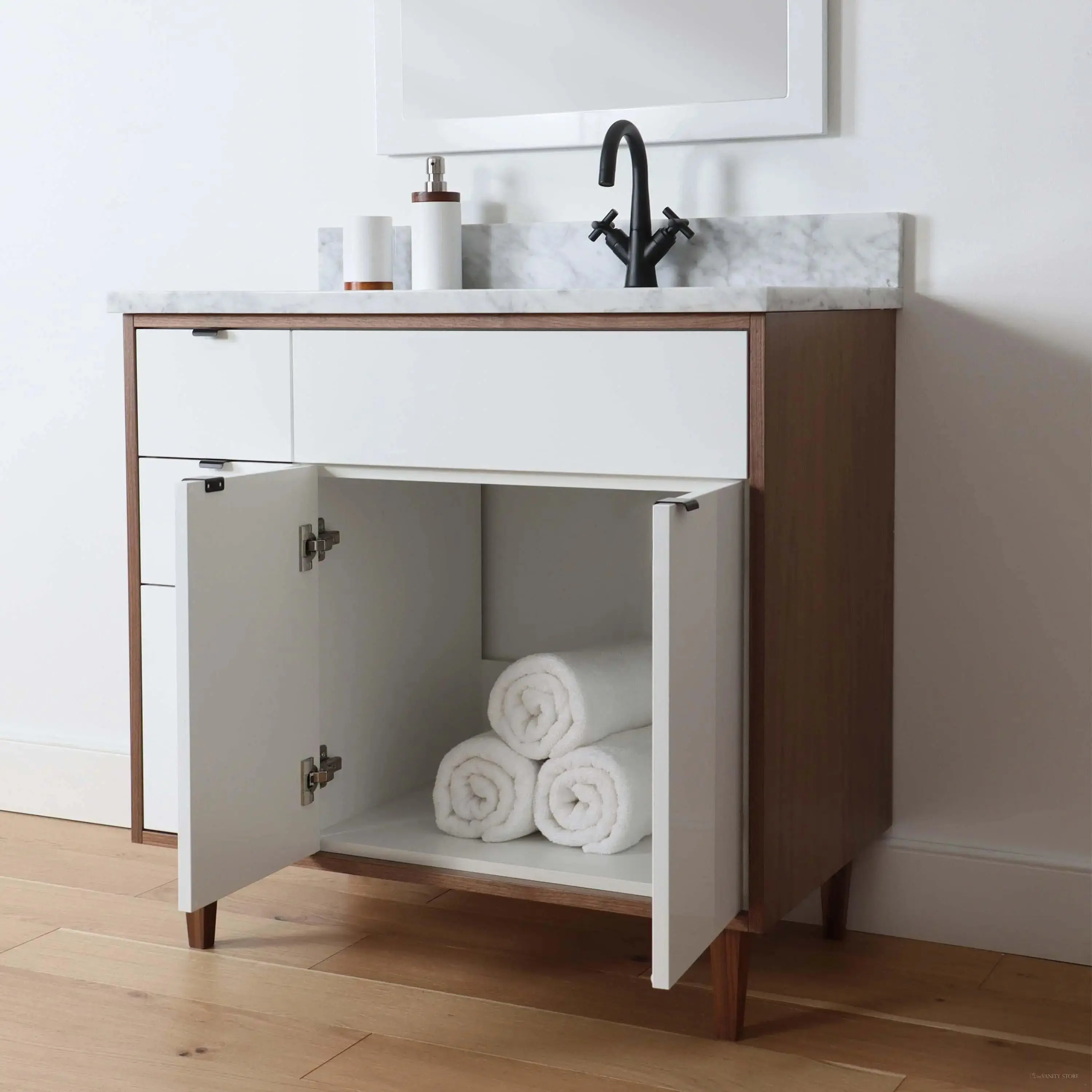 Sidney SLIM 36" Gloss White Bathroom Vanity, Right Sink - Image 5