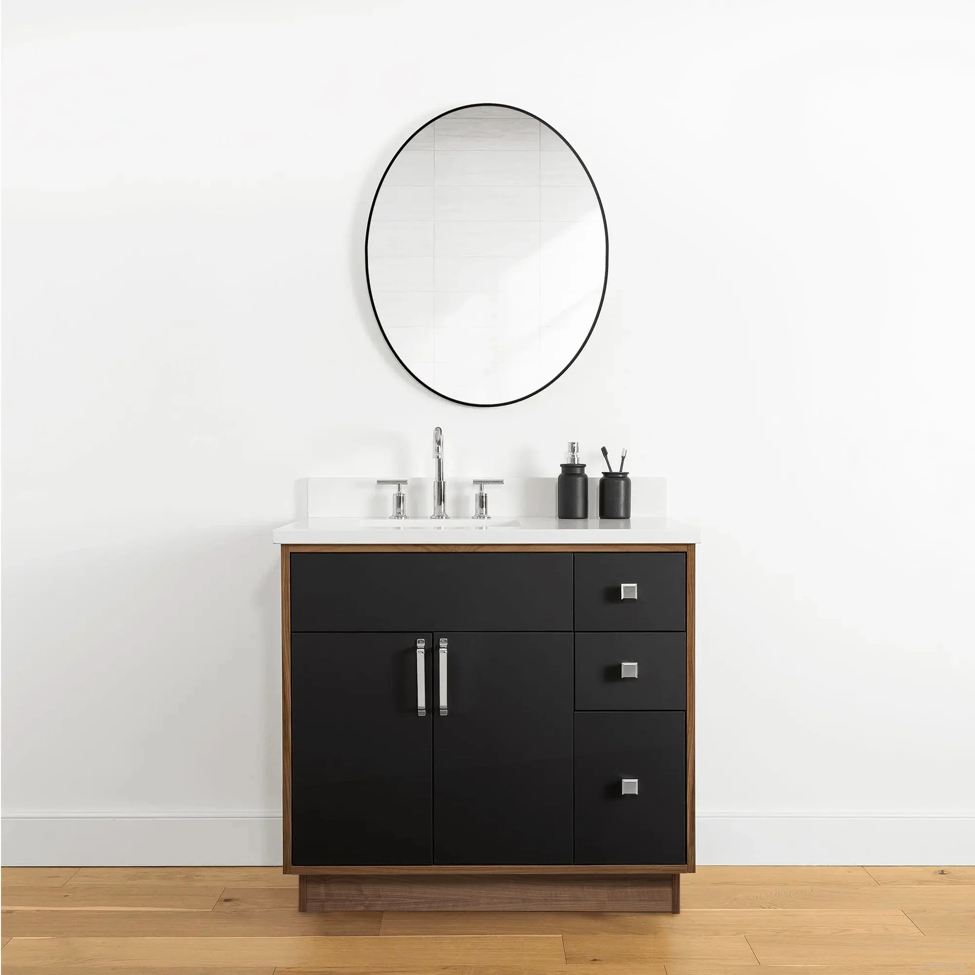 Sidney SLIM 36" Matte Black Bathroom Vanity, Left Sink - Image 23