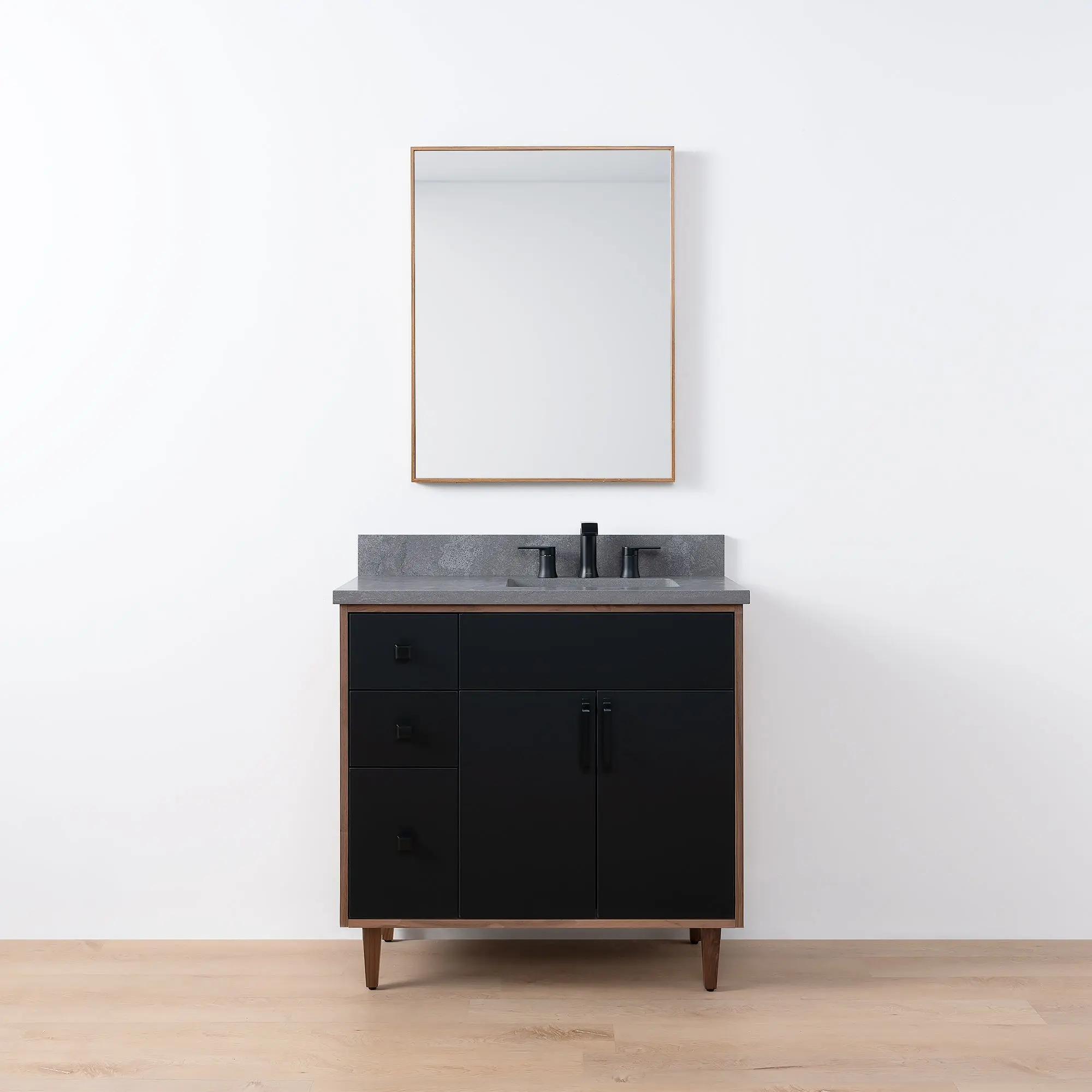Sidney SLIM 36" Matte Black Bathroom Vanity, Right Sink - Image 16