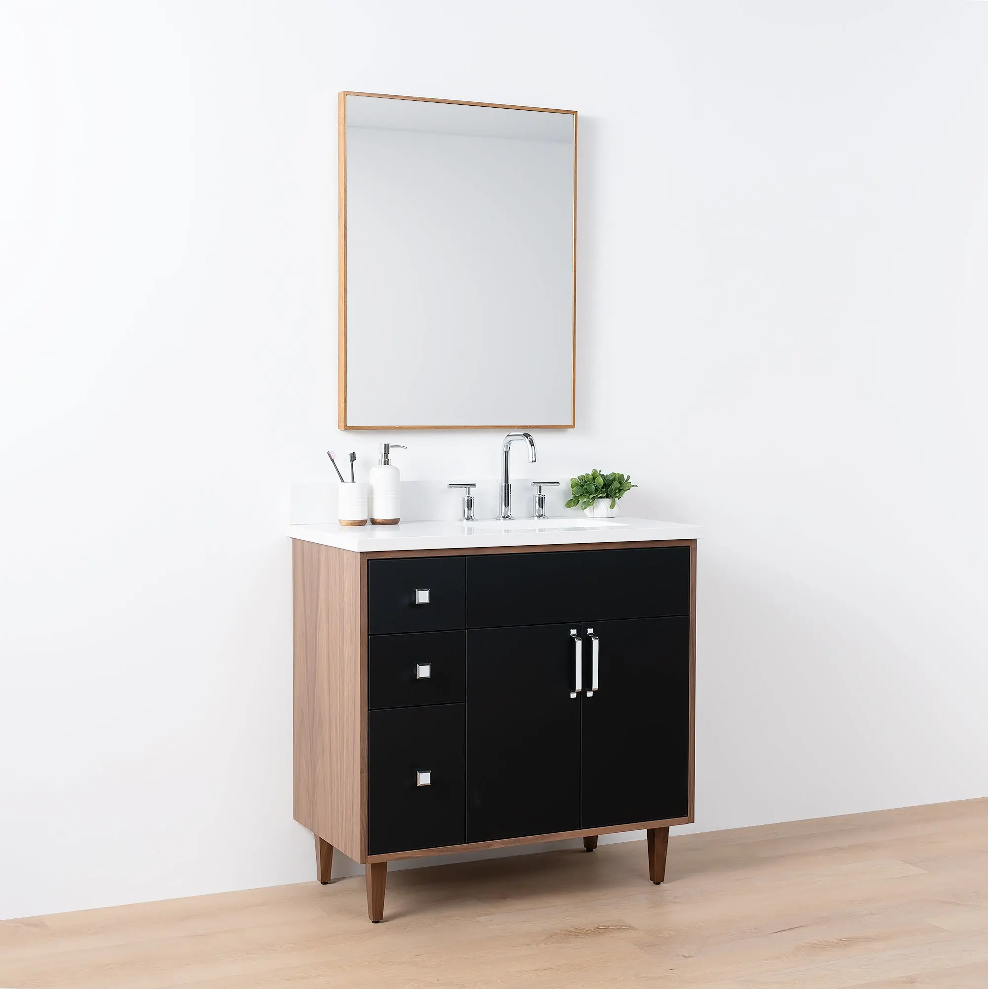 Sidney SLIM 36" Matte Black Bathroom Vanity, Right Sink - Image 4