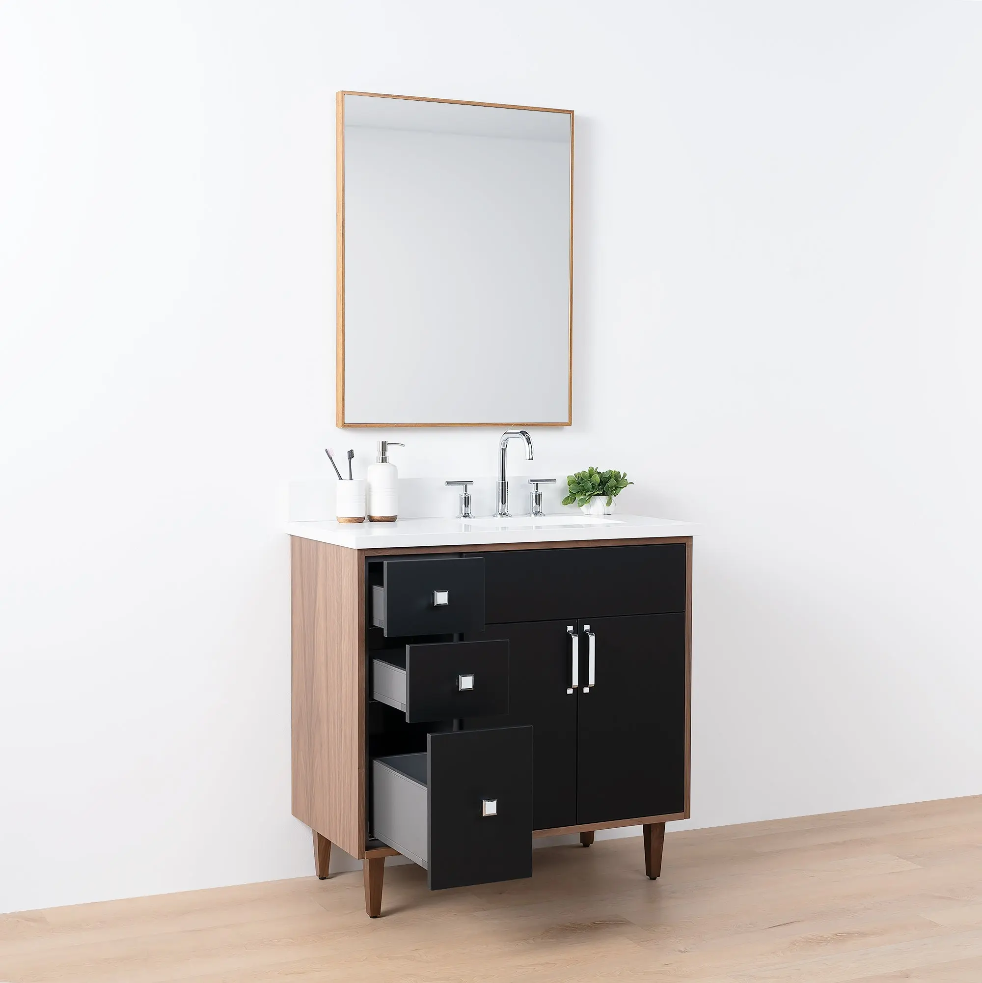 Sidney SLIM 36" Matte Black Bathroom Vanity, Right Sink - Image 5