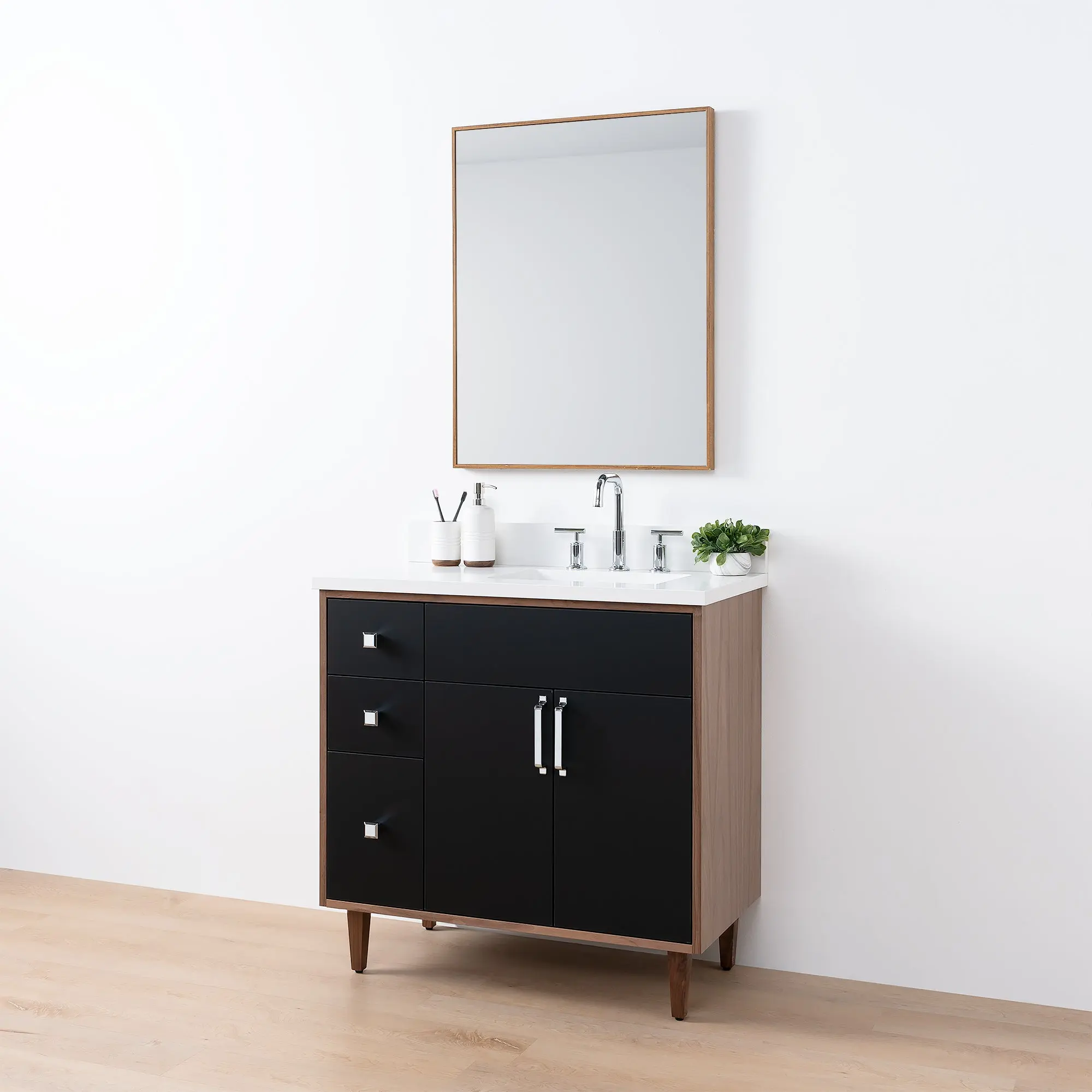 Sidney SLIM 36" Matte Black Bathroom Vanity, Right Sink - Image 6