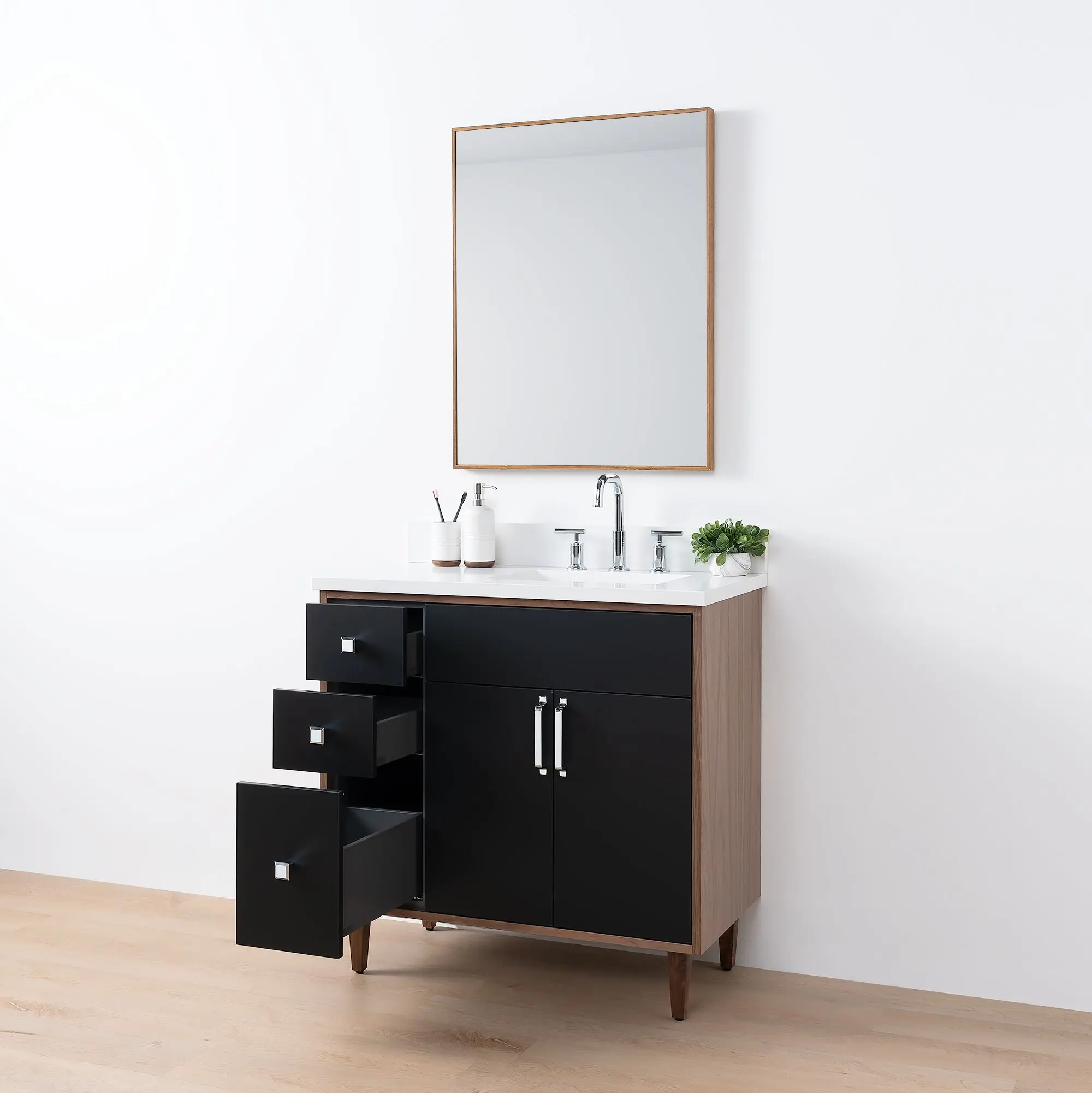 Sidney SLIM 36" Matte Black Bathroom Vanity, Right Sink - Image 9