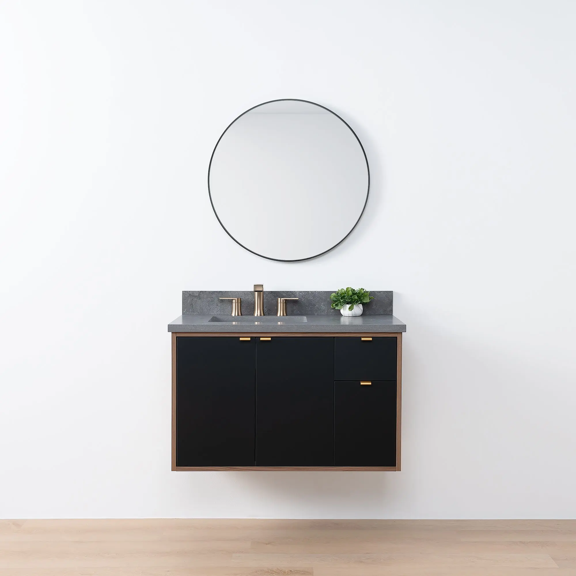 Sidney SLIM 36" Wall Mount Matte Black Bathroom Vanity, Left Sink - Image 2